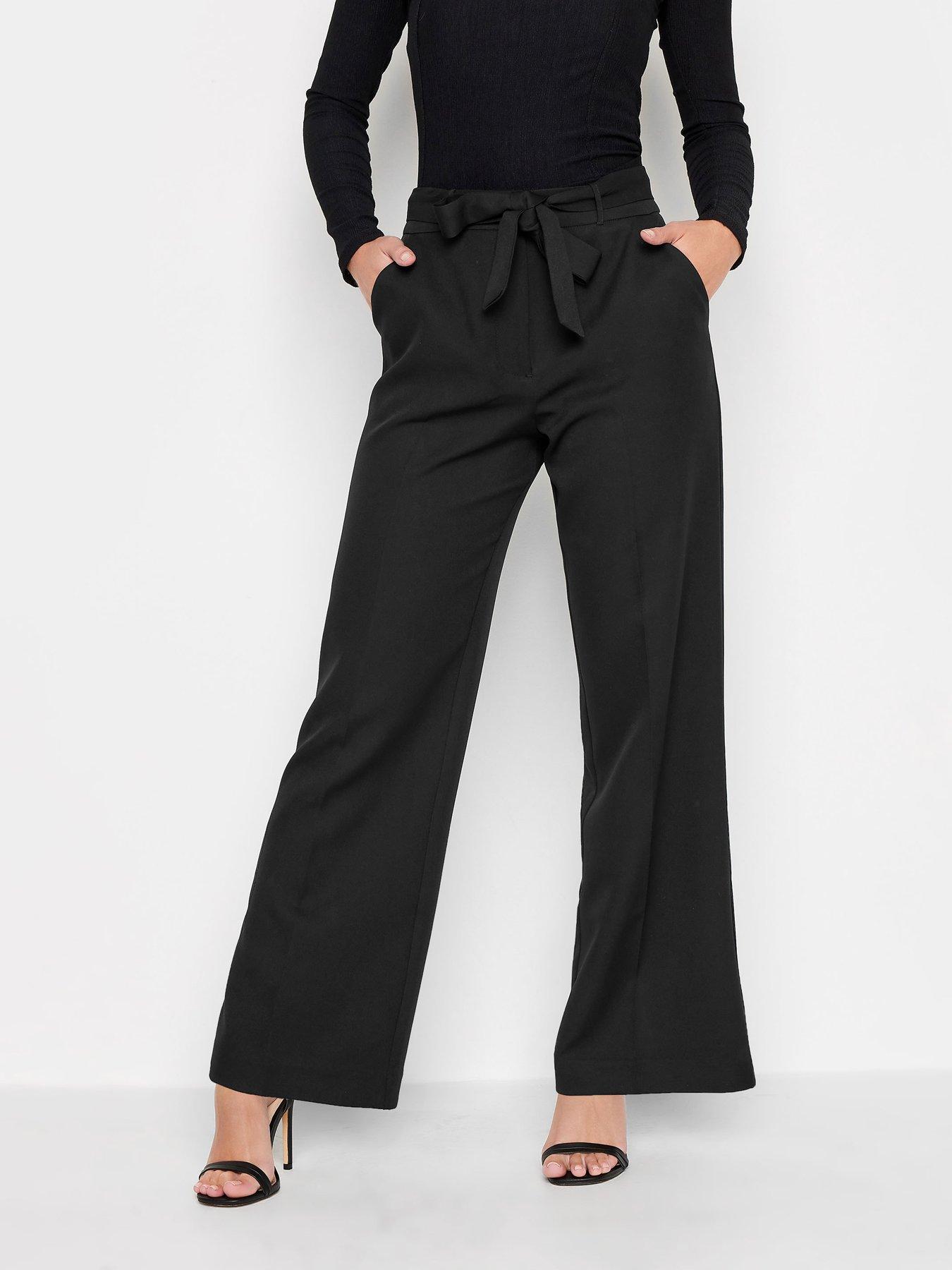 Black Super High Waisted Belted Wide Leg Pants