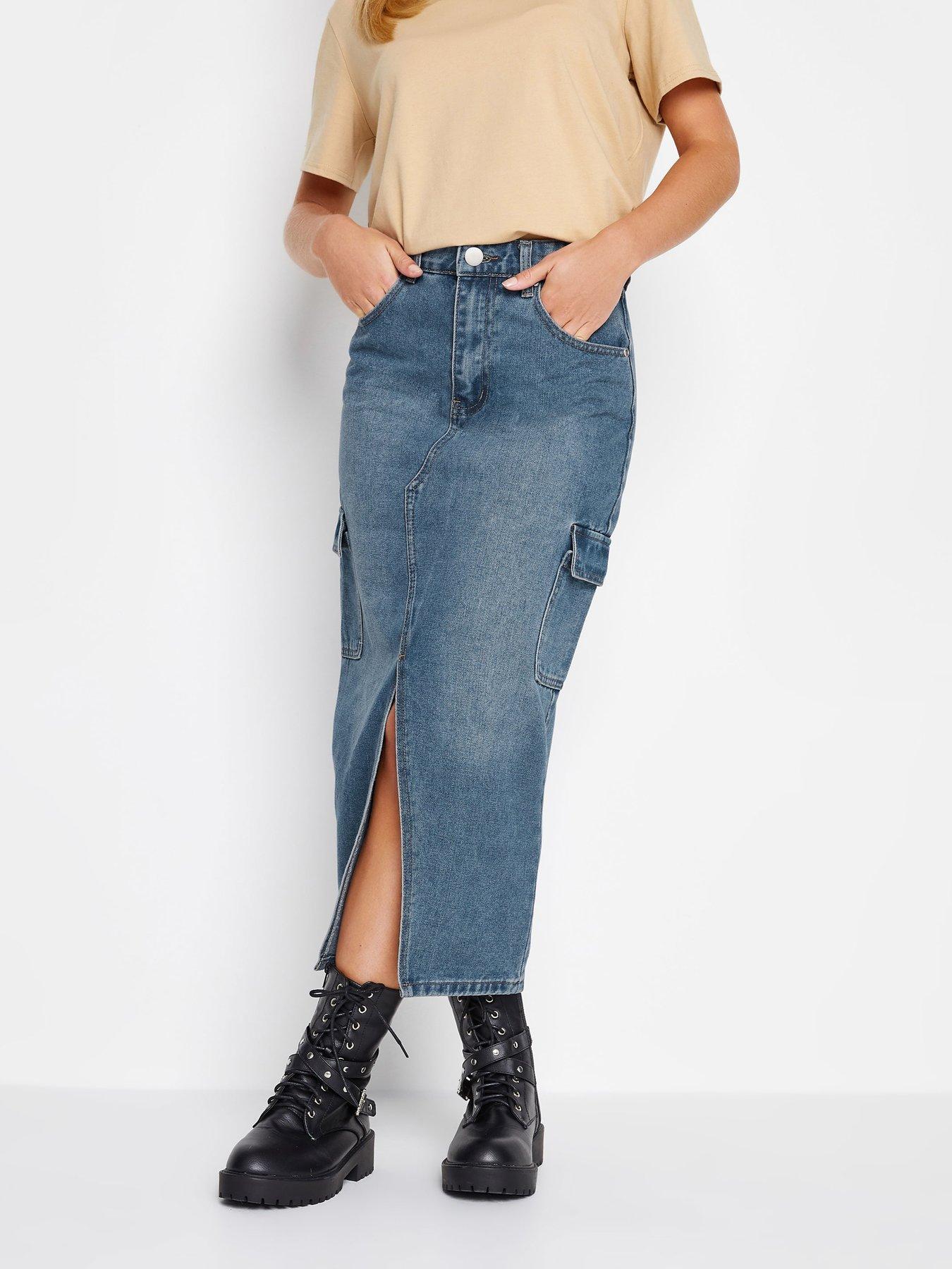 Petite Denim Utility Midi Skirt