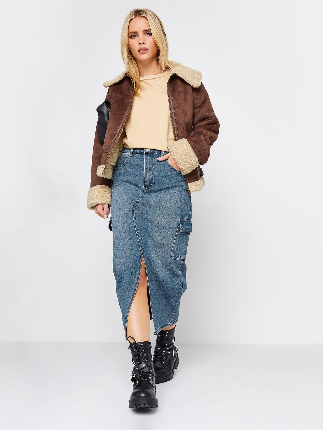 Utility denim midi skirt hotsell