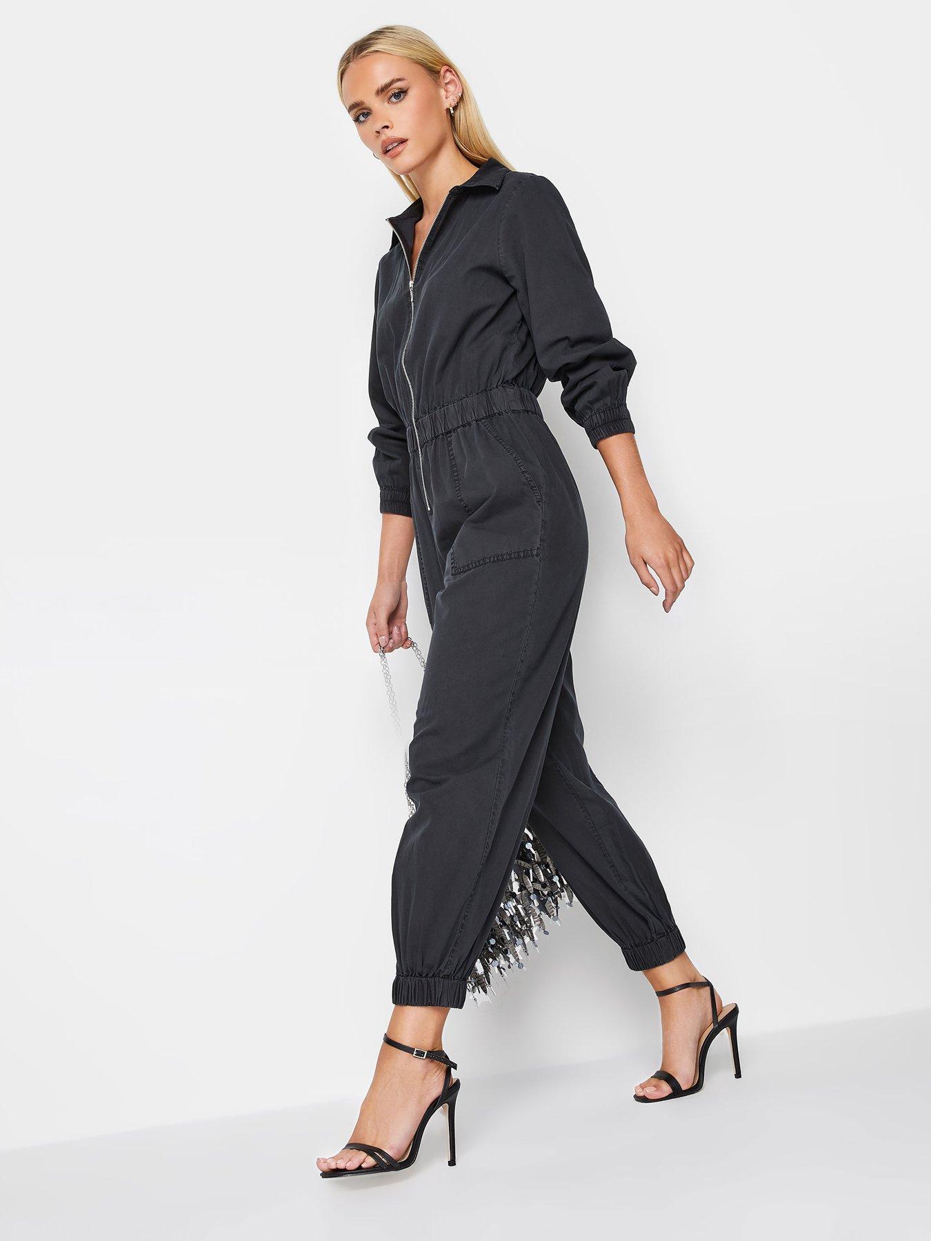 Petite black long sleeve sales jumpsuit