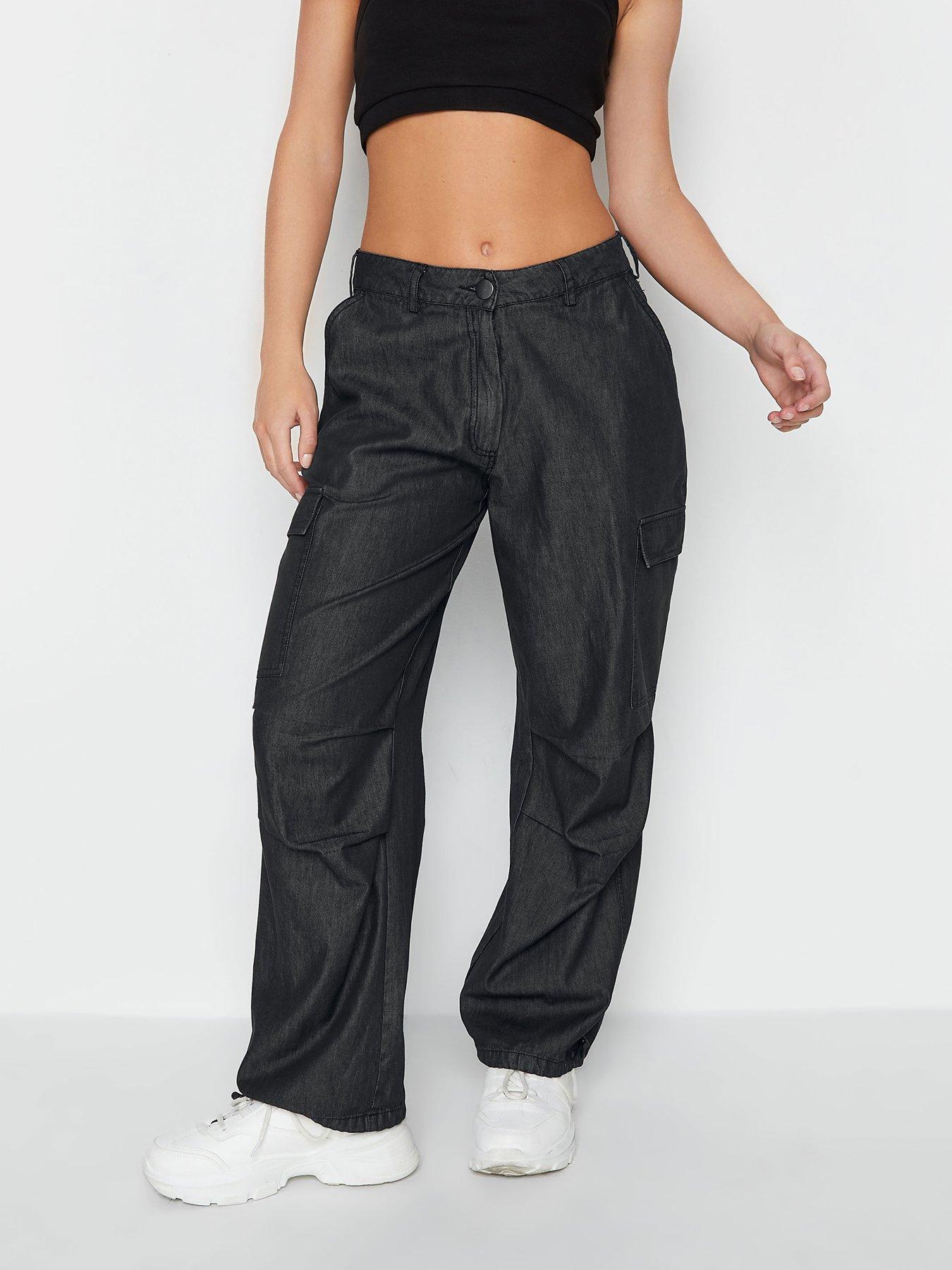 undefined Petite Washed Denim Parachute Trouser