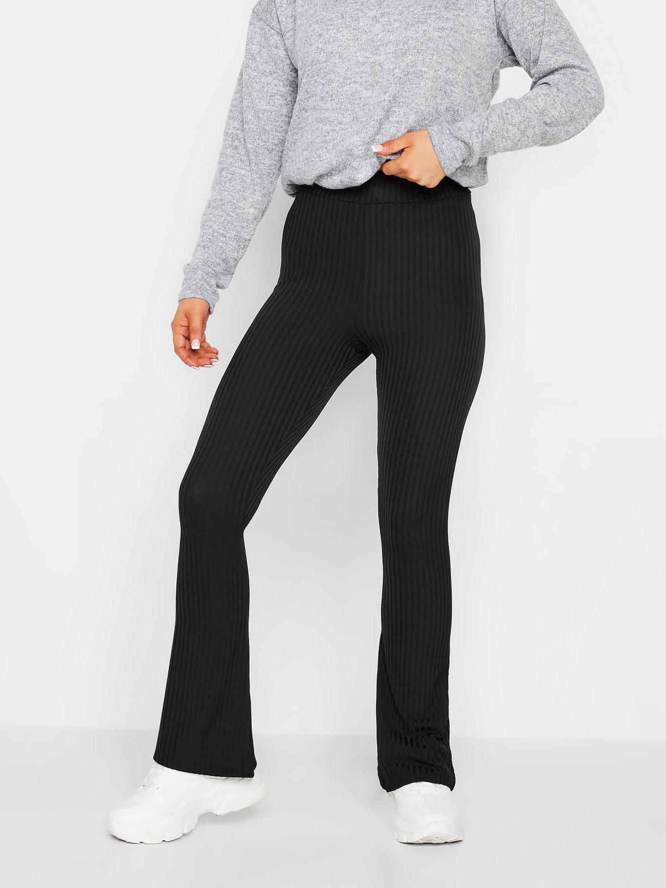 Petite Ribbed Flare Trouser - Black