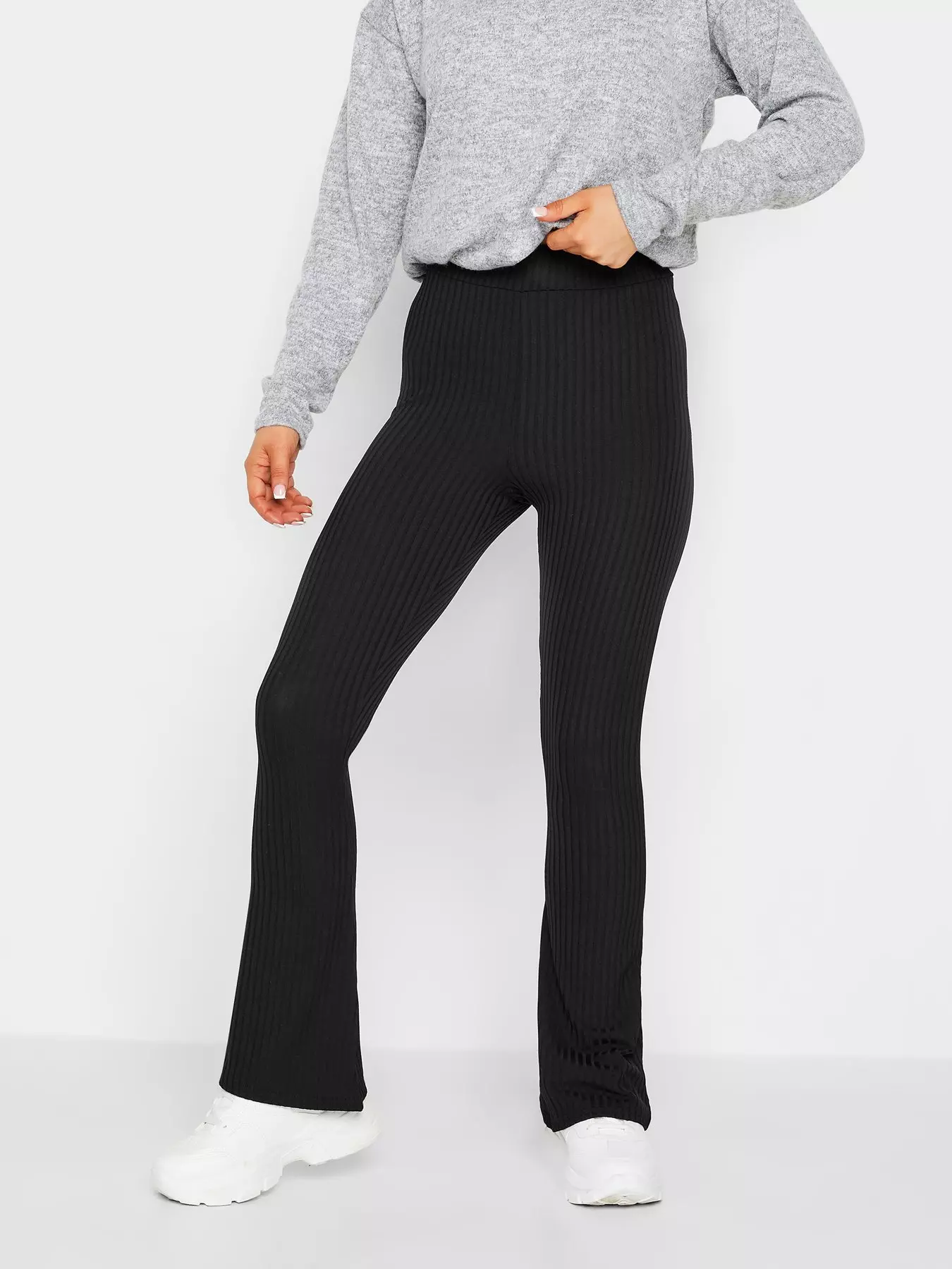 Petite Grey Knitted Fold Over Flared Pants