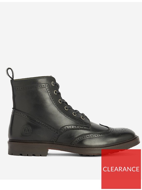 front image of barbour-west-leather-brogue-boots-black
