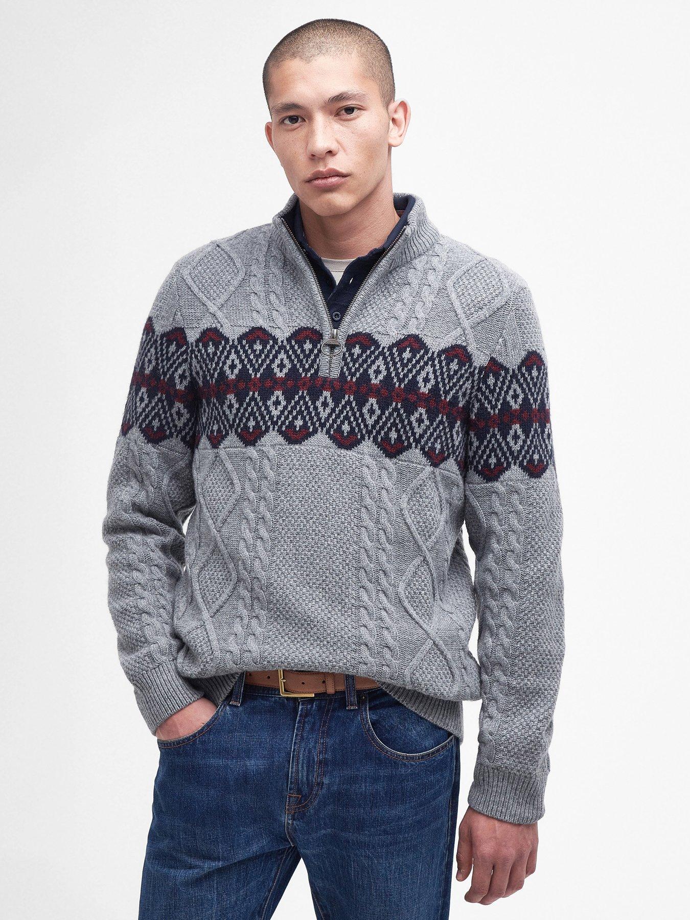 Barbour Alwinton Half Zip Cable Knit Jumper - Grey | Very.co.uk