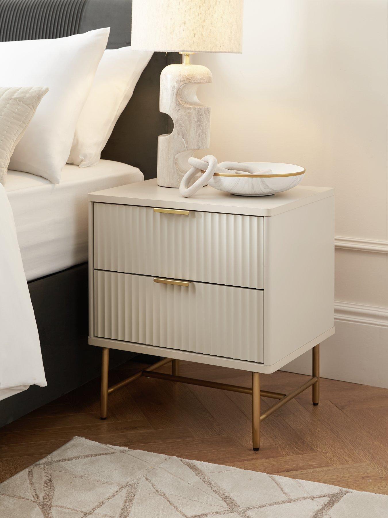 Very Home Cora 2 Drawer Bedside Chest - Ivory/Brass