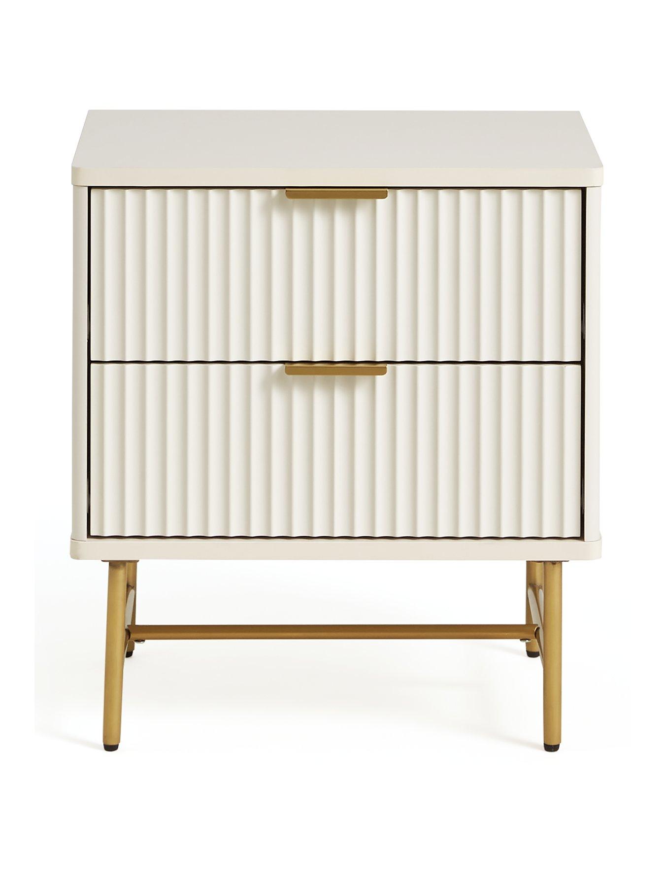 Very Home Cora 2 Drawer Bedside Chest - Ivory/Brass | Very.co.uk