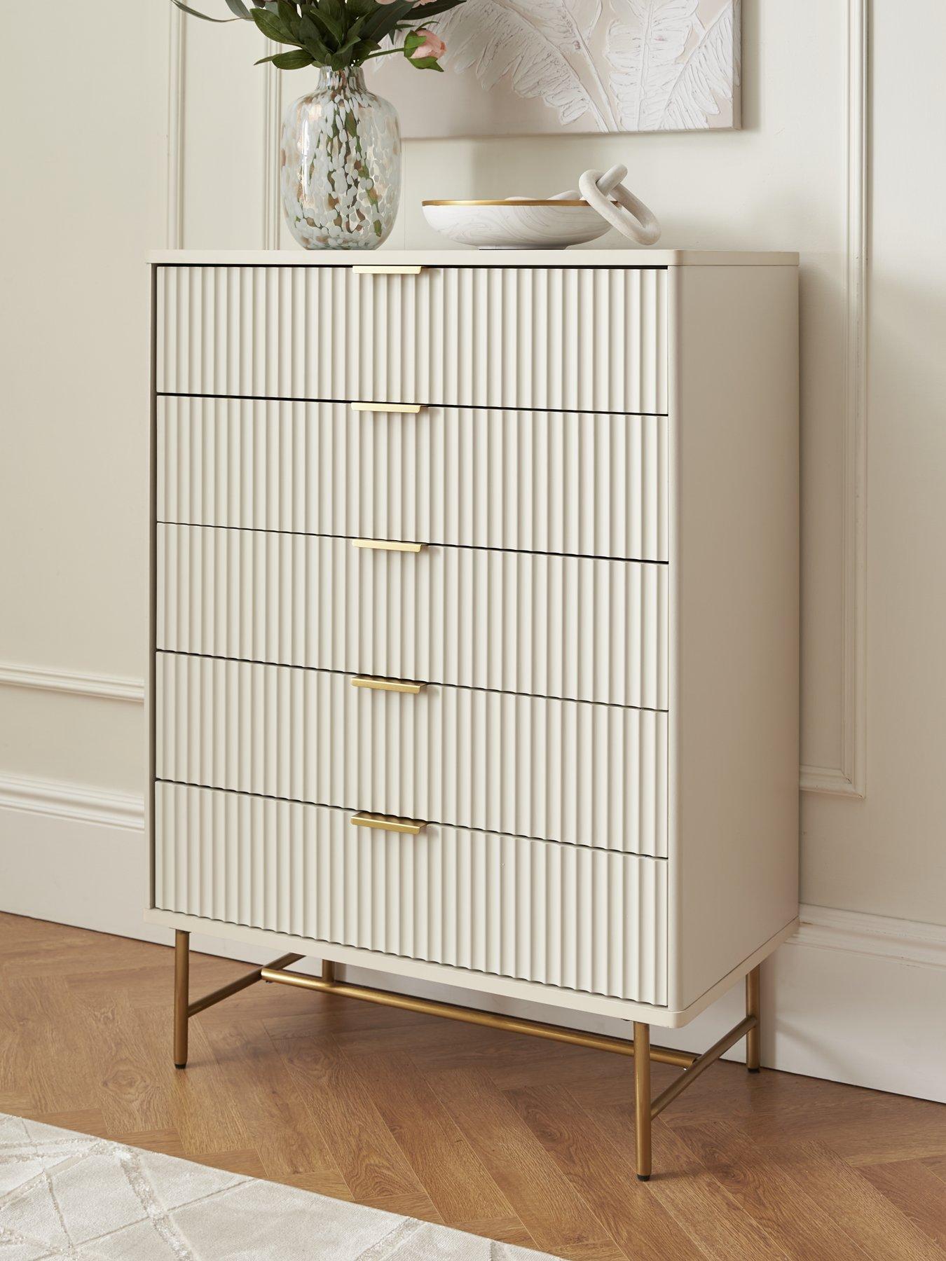 Product photograph of Very Home Cora 5 Drawer Chest - Ivory Brass from very.co.uk