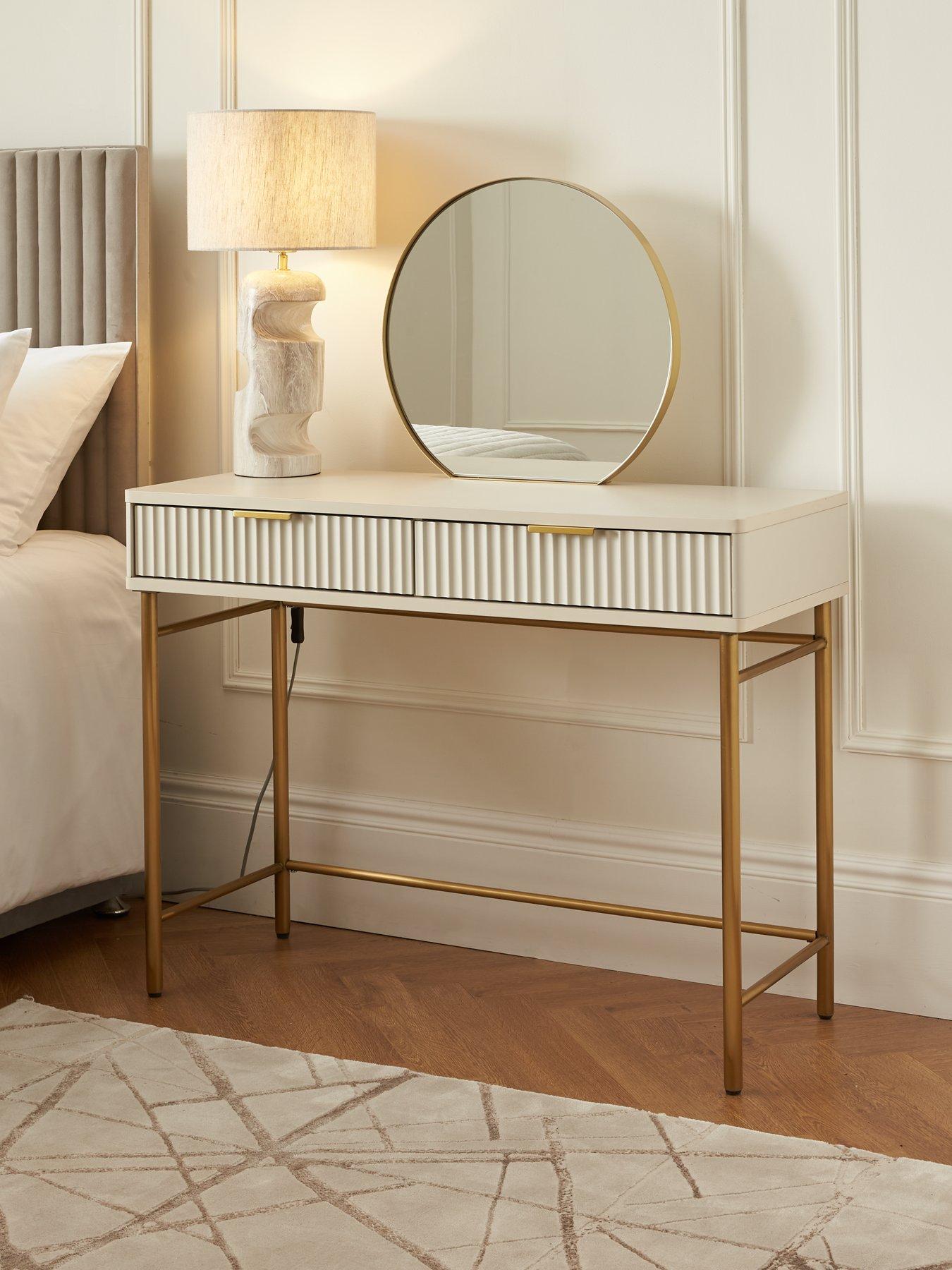 undefined Cora Dressing Table and Mirror Set - Ivory/Brass