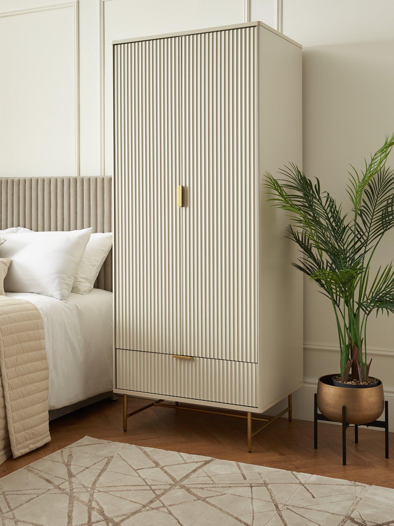 undefined Cora 2 Door, 1 Drawer Wardrobe - Ivory/Brass