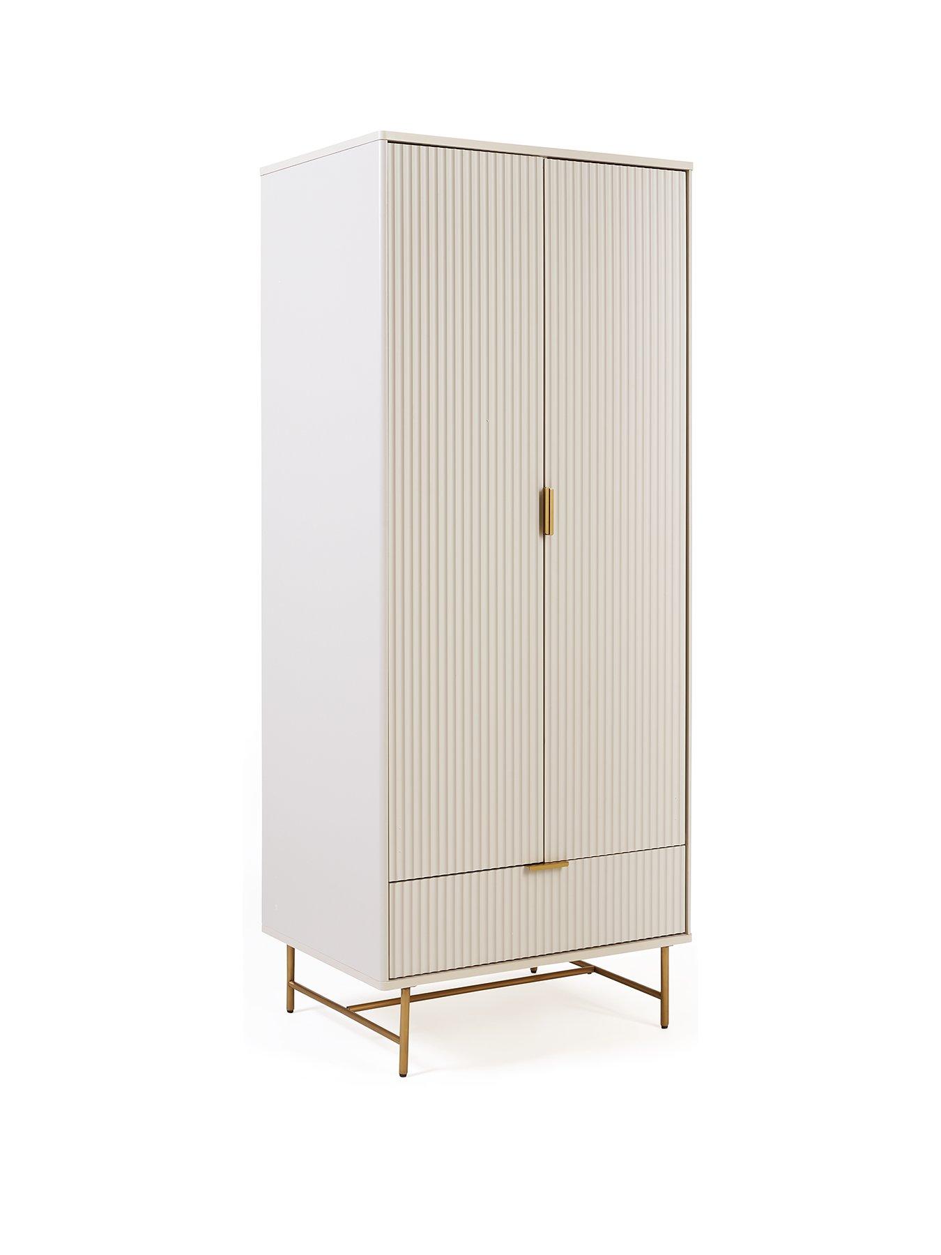 Image 3 of 6 of Very Home Cora 2 Door, 1 Drawer Wardrobe - Ivory/Brass
