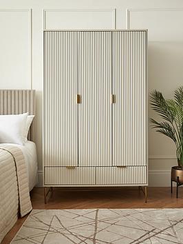 Product photograph of Very Home Cora 3 Door 2 Drawer Wardrobe - Ivory Brass from very.co.uk