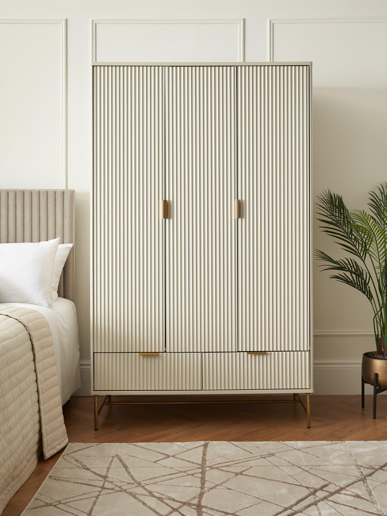 undefined Cora 3 Door, 2 Drawer Wardrobe - Ivory/Brass