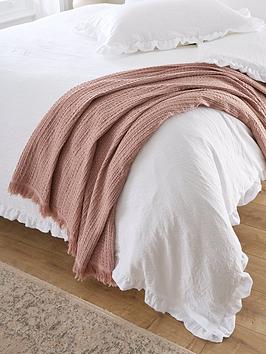 Product photograph of Very Home Textured Waffle Cotton Bedspread Throw Ndash Pink from very.co.uk