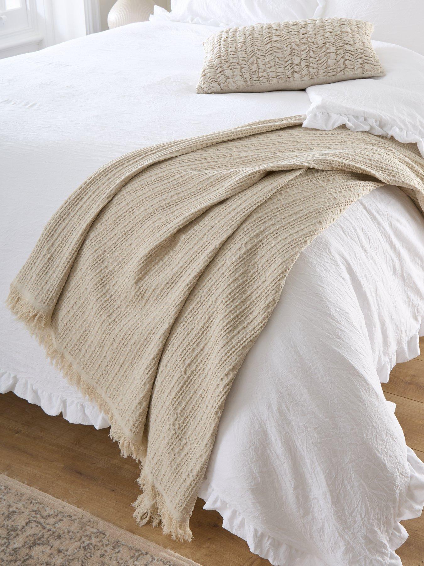 undefined Textured Waffle Cotton Bedspread Throw – Natural