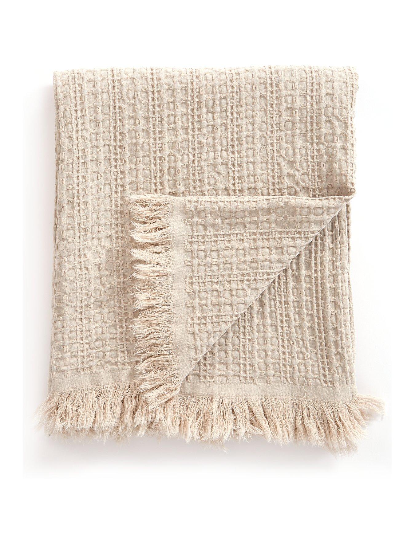 Image 2 of 3 of Very Home Textured Waffle Cotton Bedspread Throw &ndash; Natural