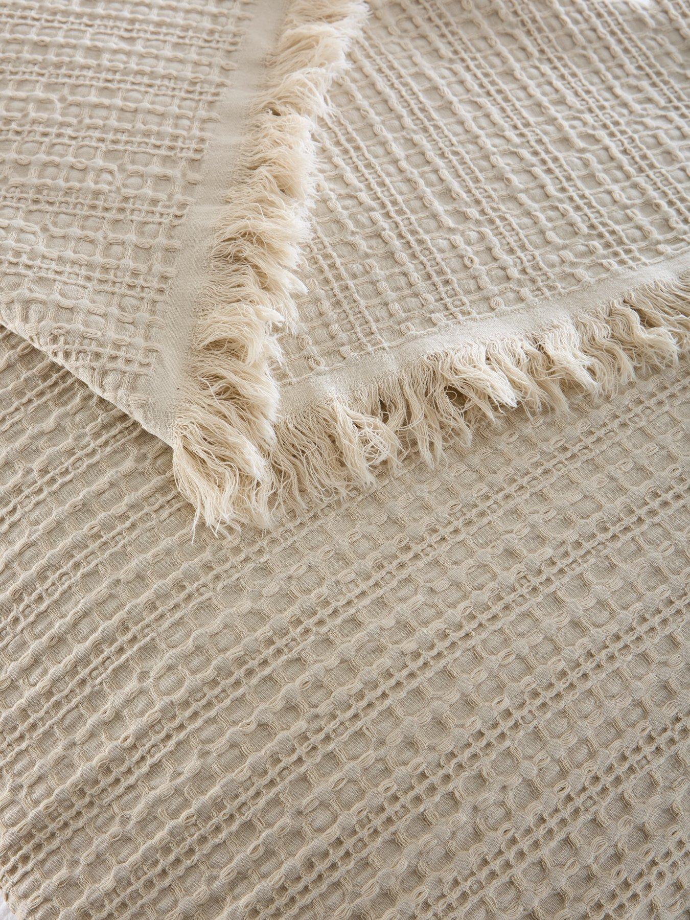 Image 3 of 3 of Very Home Textured Waffle Cotton Bedspread Throw &ndash; Natural