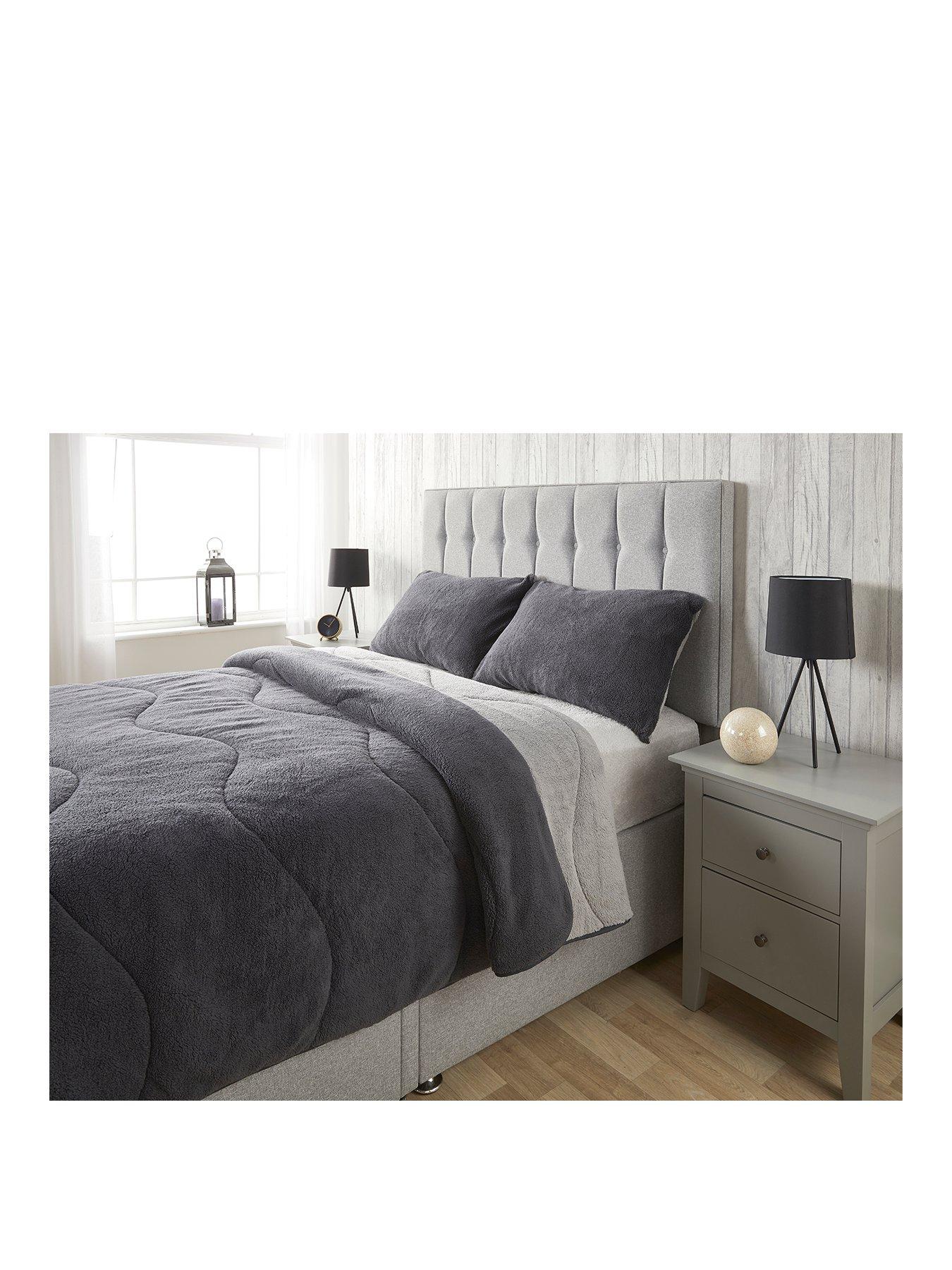 undefined Teddy Fleece Easy Wash Reversible Coverless Duvet - Charcoal/Grey