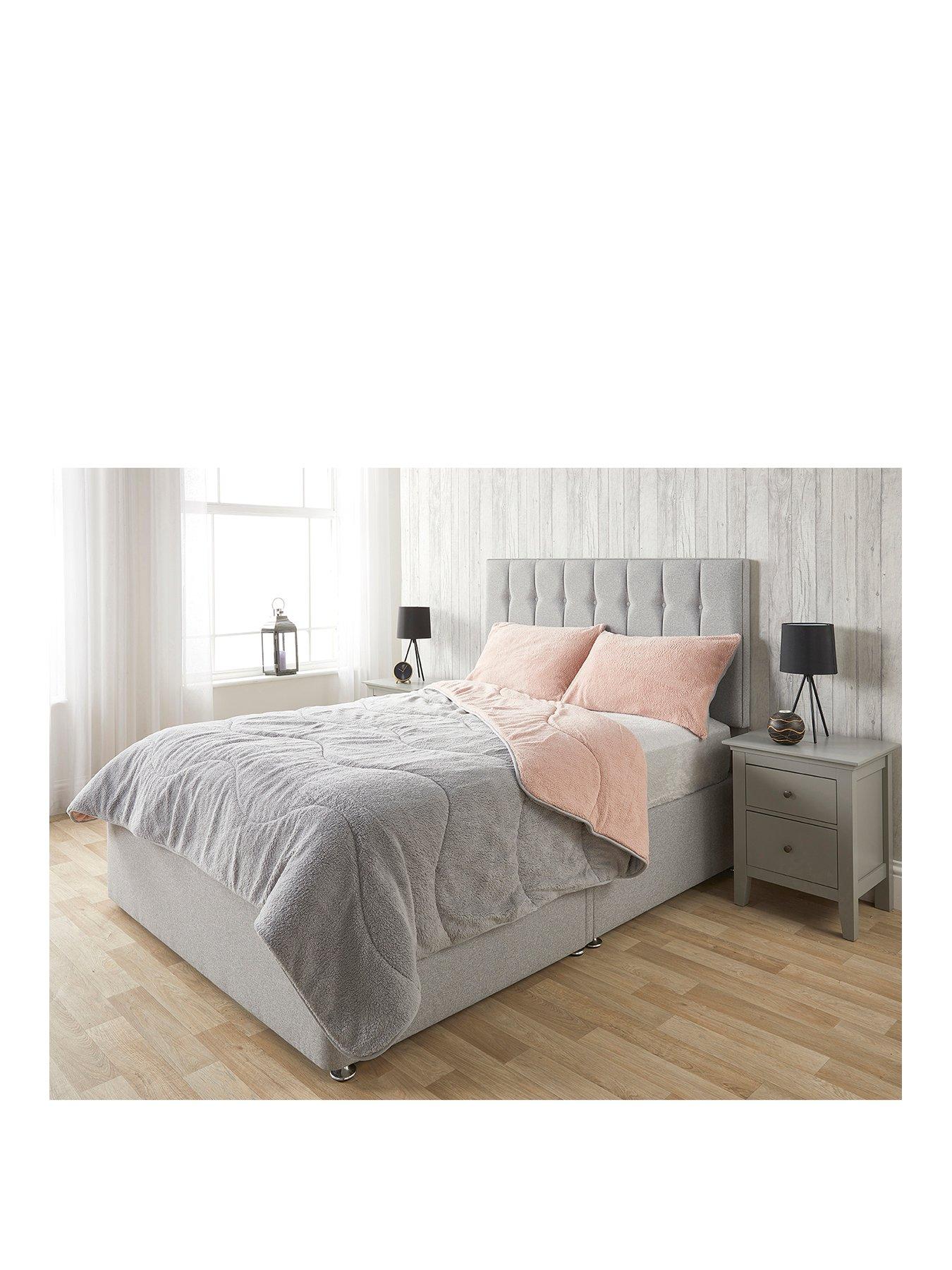 Image 1 of 6 of Very Home Teddy Fleece Easy Wash Reversible Coverless Duvet - Grey/Pink