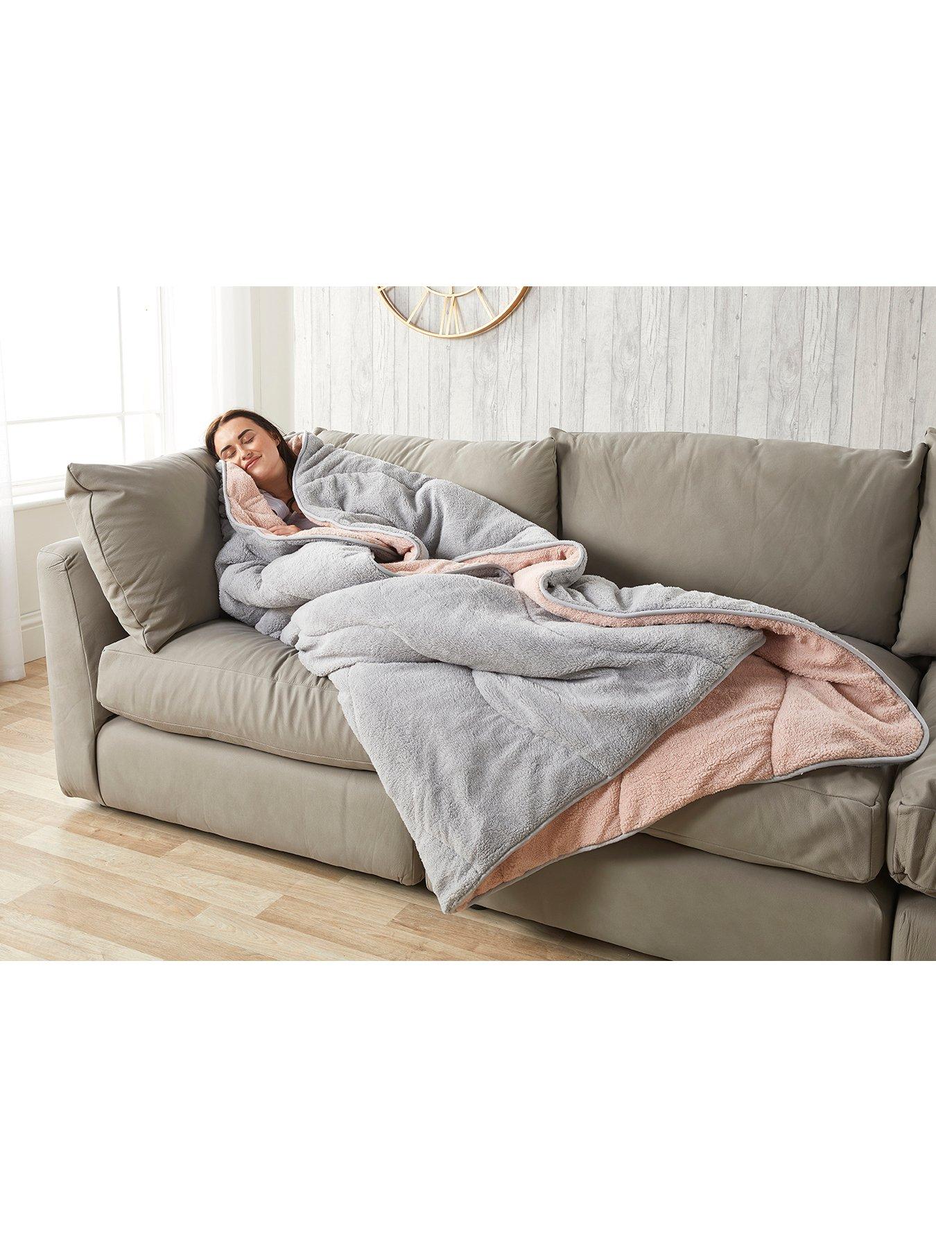 Image 5 of 6 of Very Home Teddy Fleece Easy Wash Reversible Coverless Duvet - Grey/Pink