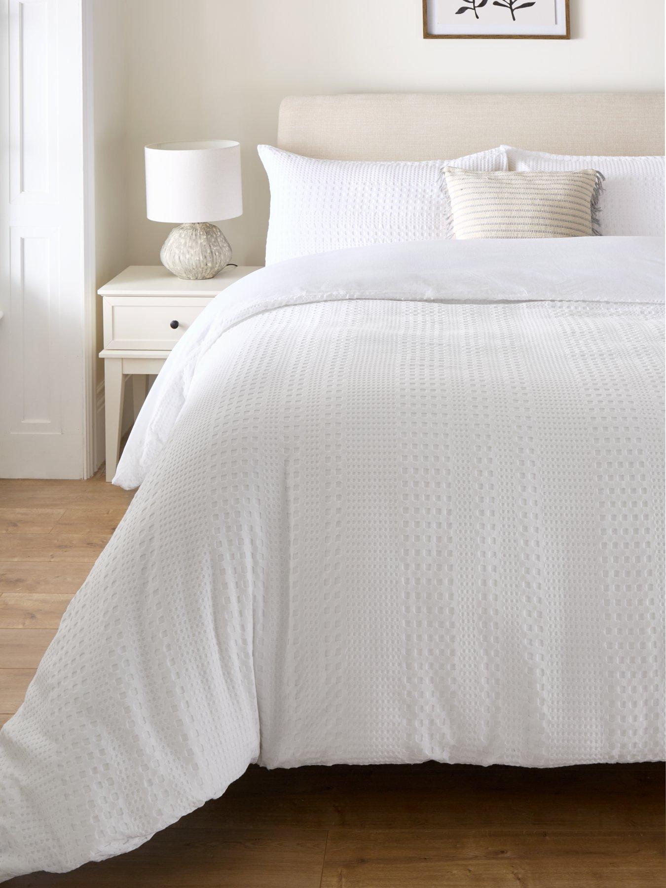Product photograph of Very Home Waffle Stripe Duvet Cover Set - White from very.co.uk