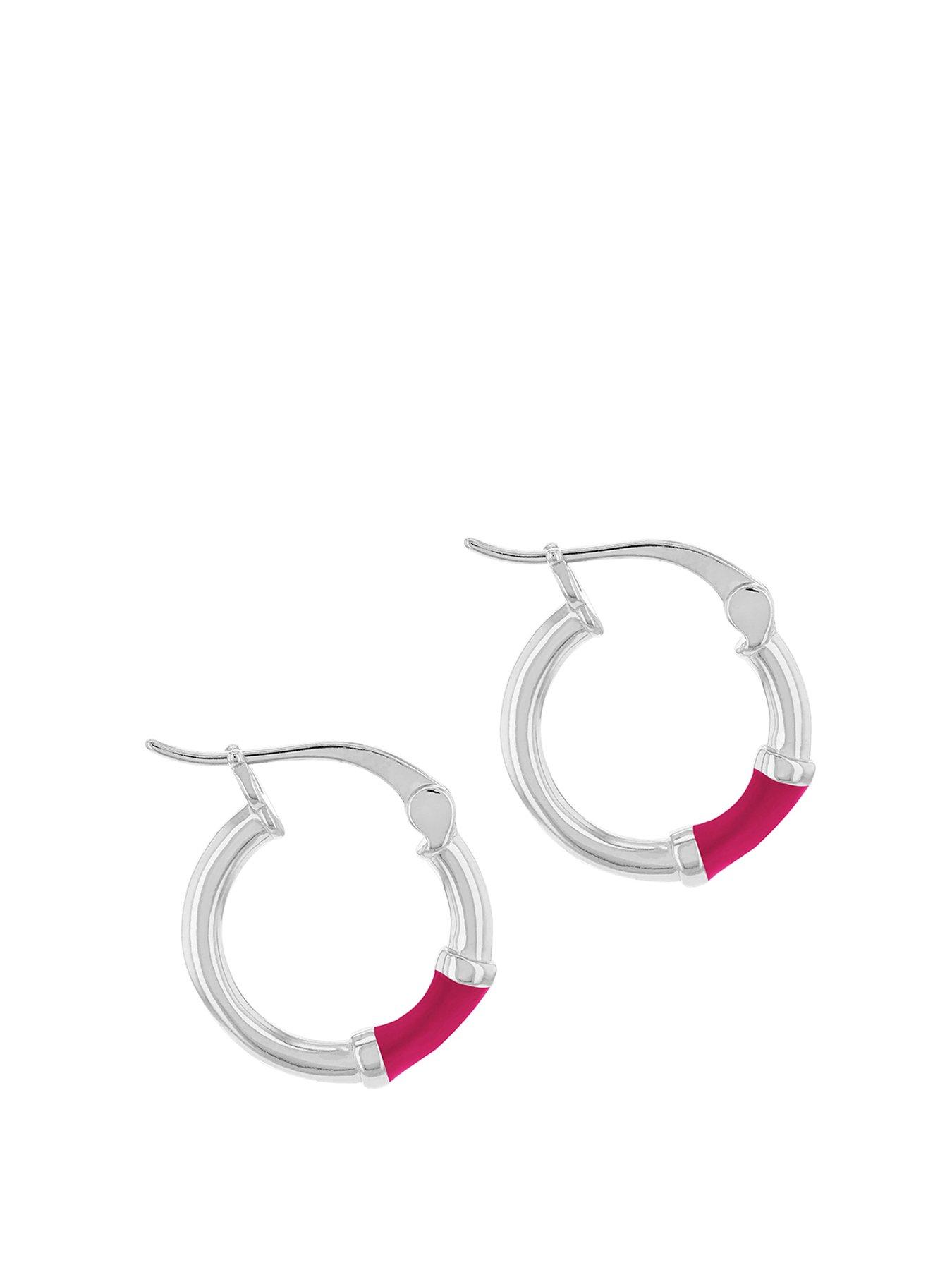 Product photograph of The Love Silver Collection Sterling Silver 10mm Pink Enamel Huggie Hoop Earrings from very.co.uk