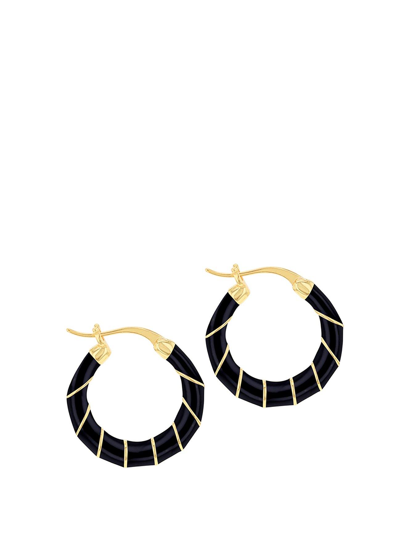 Product photograph of The Love Silver Collection Sterling Silver Yellow Gold Plated 20mm Black Enamel Small Twister Hoop Creole Earrings from very.co.uk