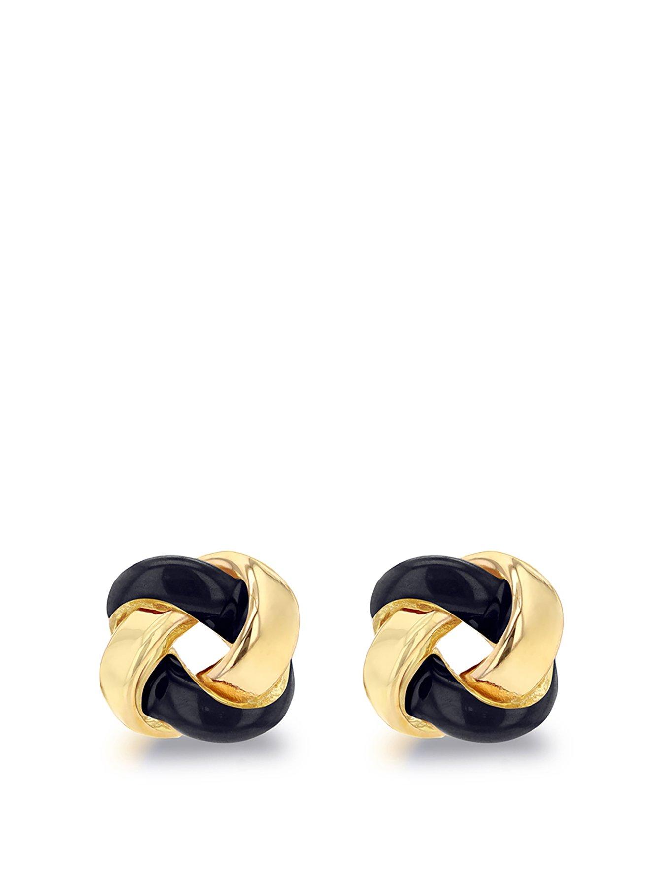 Product photograph of The Love Silver Collection Sterling Silver Yellow Gold Plated Black Enamel Small Knot Stud Earrings from very.co.uk