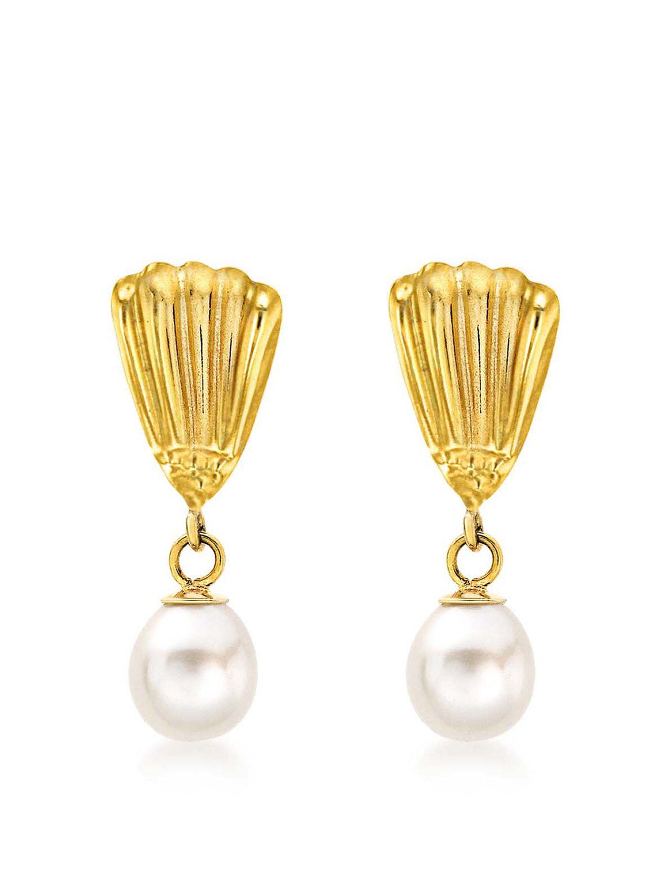 Product photograph of Love Gold 9ct Yellow Gold Freshwater Pearl Shell Drop Earrings from very.co.uk