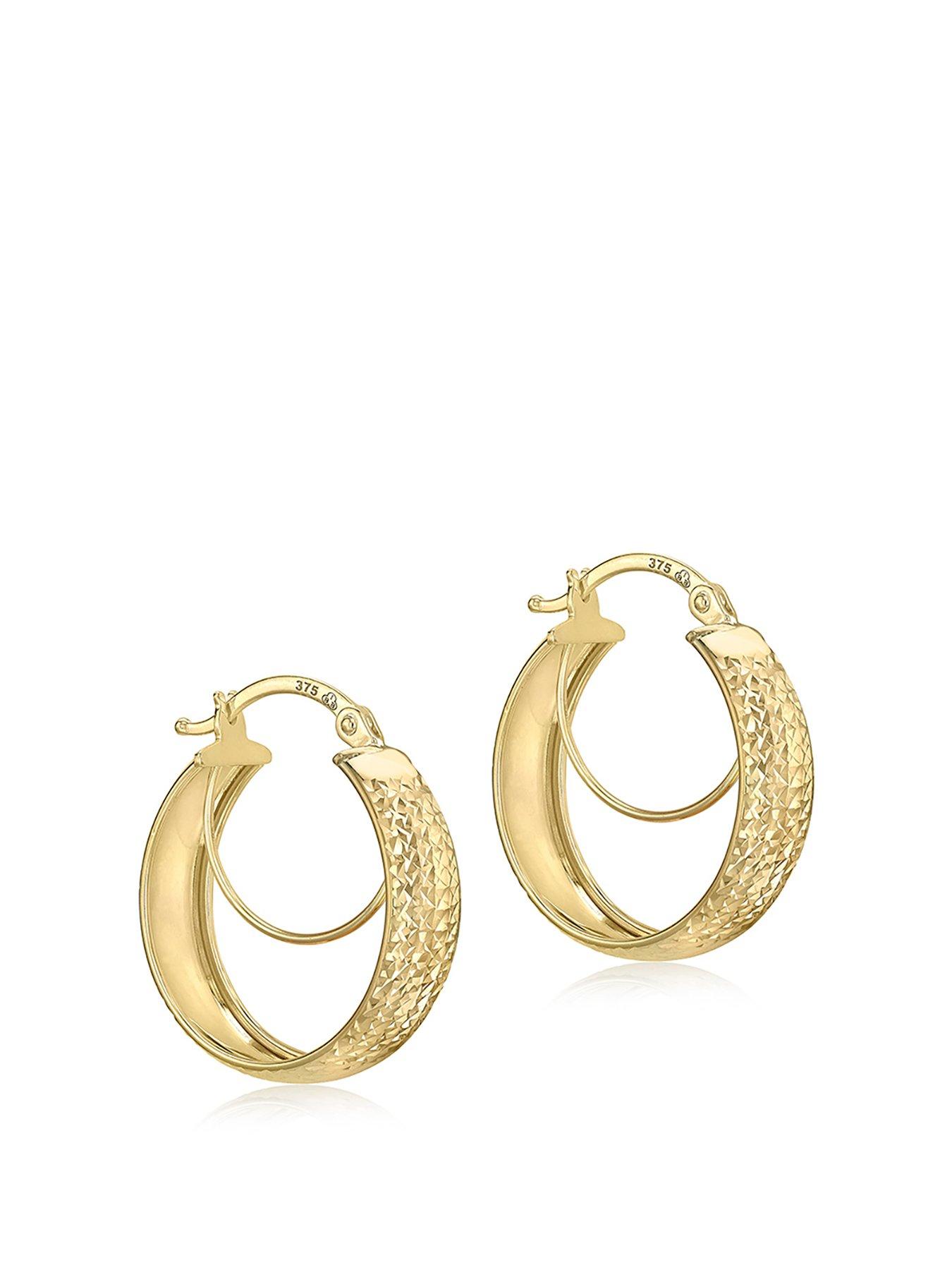 Product photograph of Love Gold 9ct Yellow Gold Diamond Cut Double-hoop Creole Earrings from very.co.uk