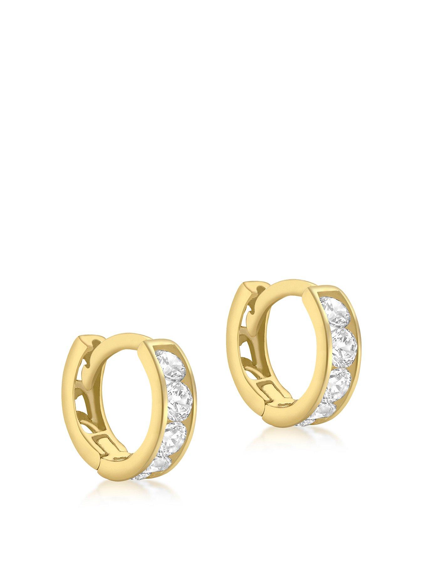 Product photograph of Love Gold 9ct Yellow Gold 14 X 2mm White Cz 3mm X 9mm Huggie Earrings from very.co.uk