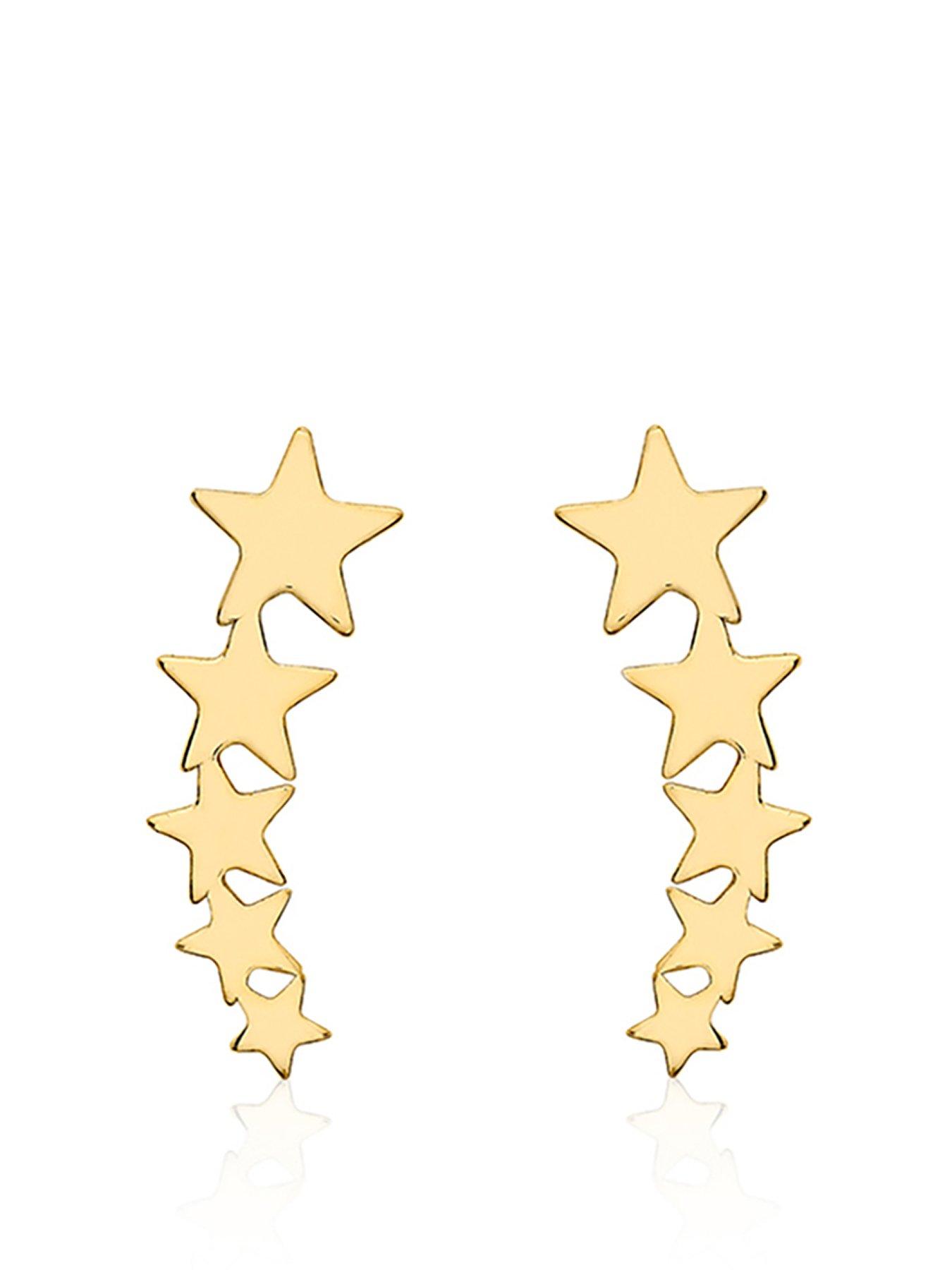 Product photograph of Love Gold 9ct Yellow Gold Stars Stud Climber Earrings from very.co.uk