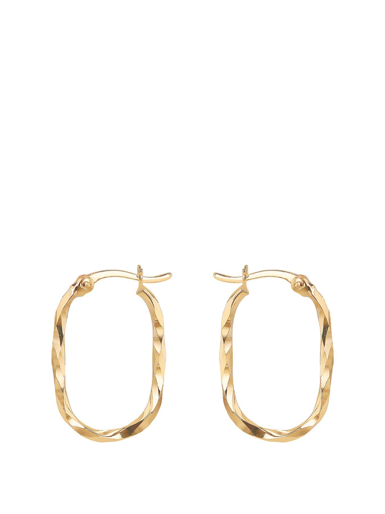 Product photograph of Love Gold 9ct Yellow Gold Twisted Oval Diamond Cut Hoop Earrings from very.co.uk