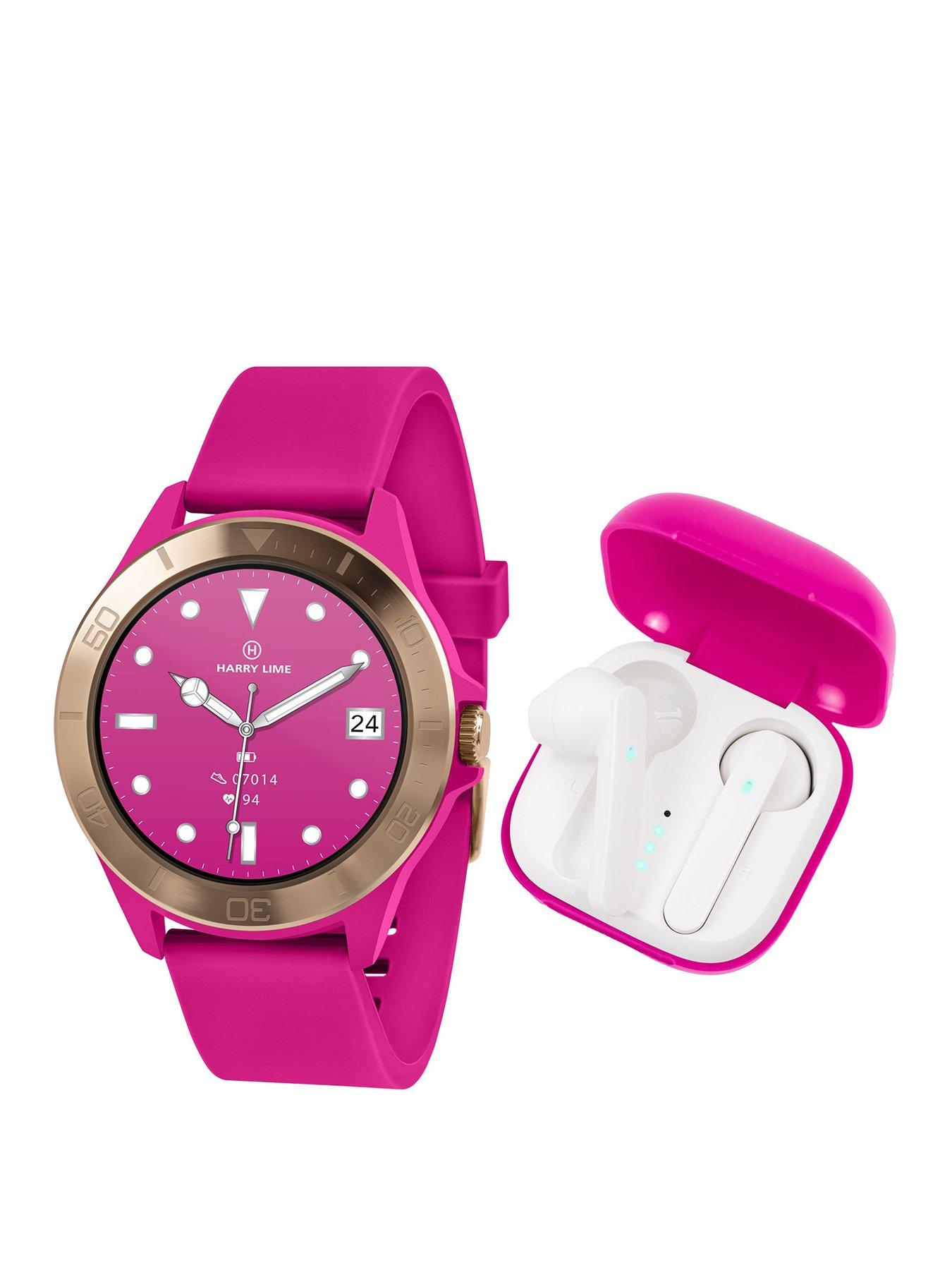 undefined Series 7 Pink Silicone Strap Smart Watch With Pink True Wireless Earphones in Charging Case