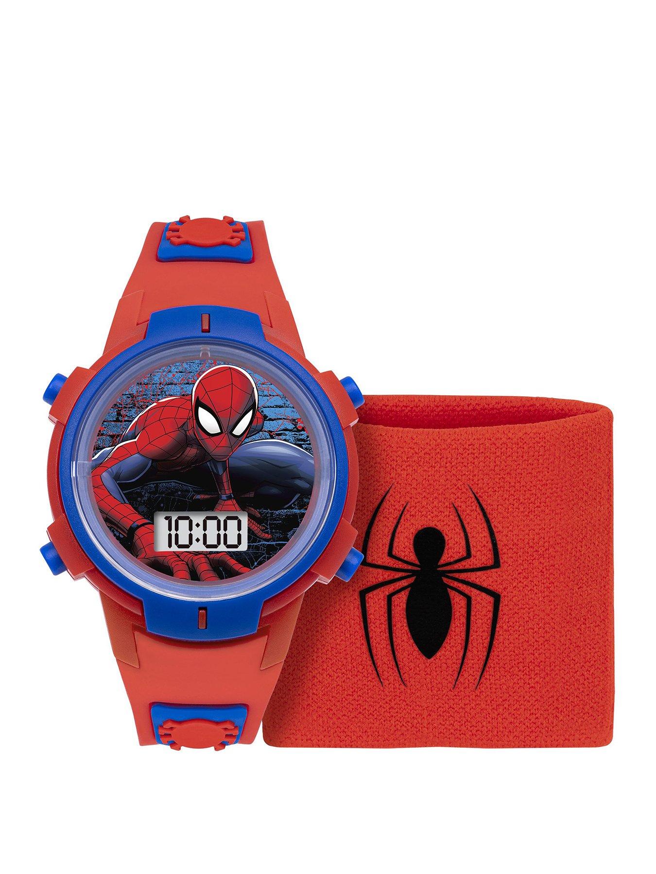 Product photograph of Marvel Disney Marvel Spiderman Red Digital Watch Sweat Wristband Set from very.co.uk