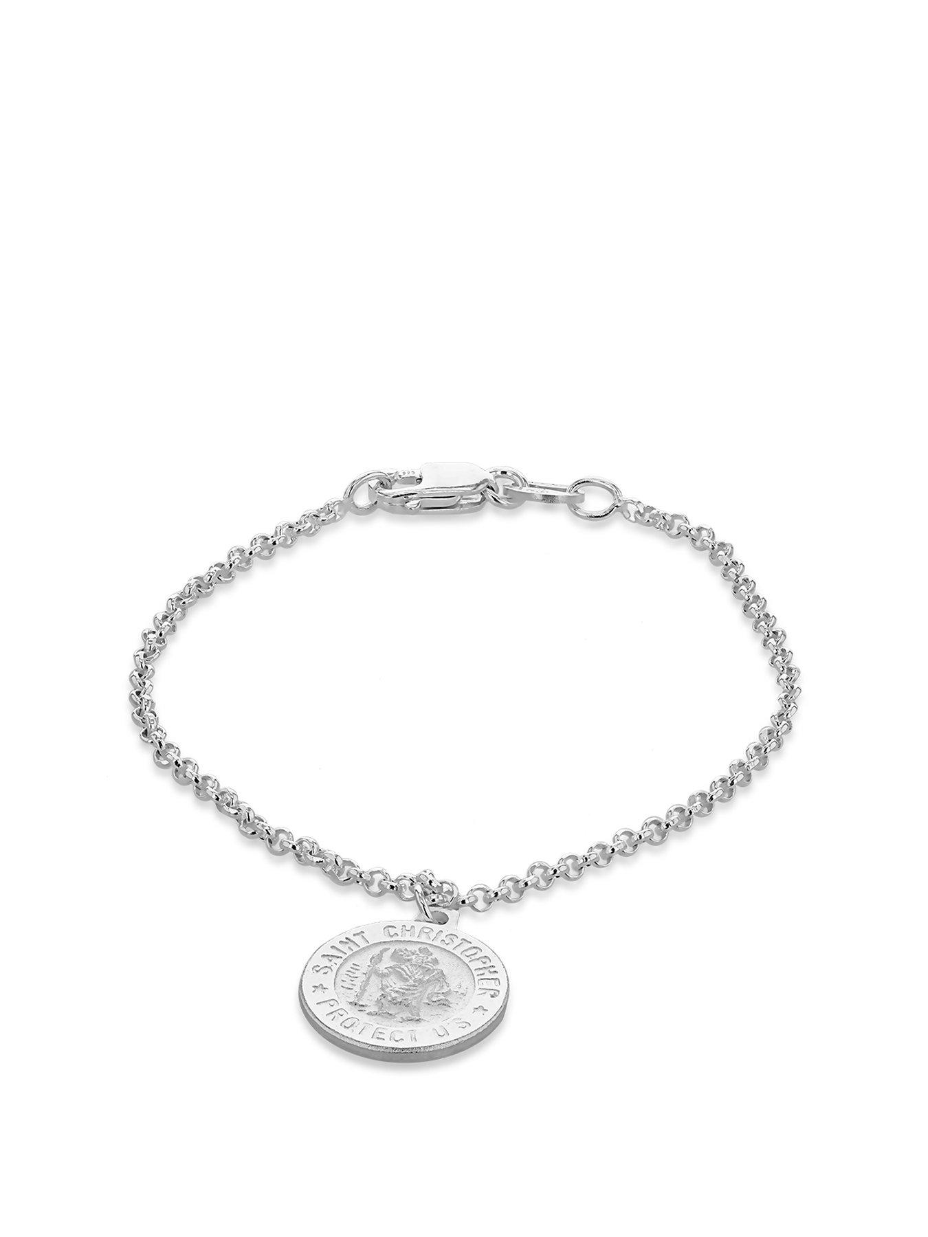 Product photograph of The Love Silver Collection Sterling Silver St Christopher Disc Charm Child S Bracelet 14cm from very.co.uk