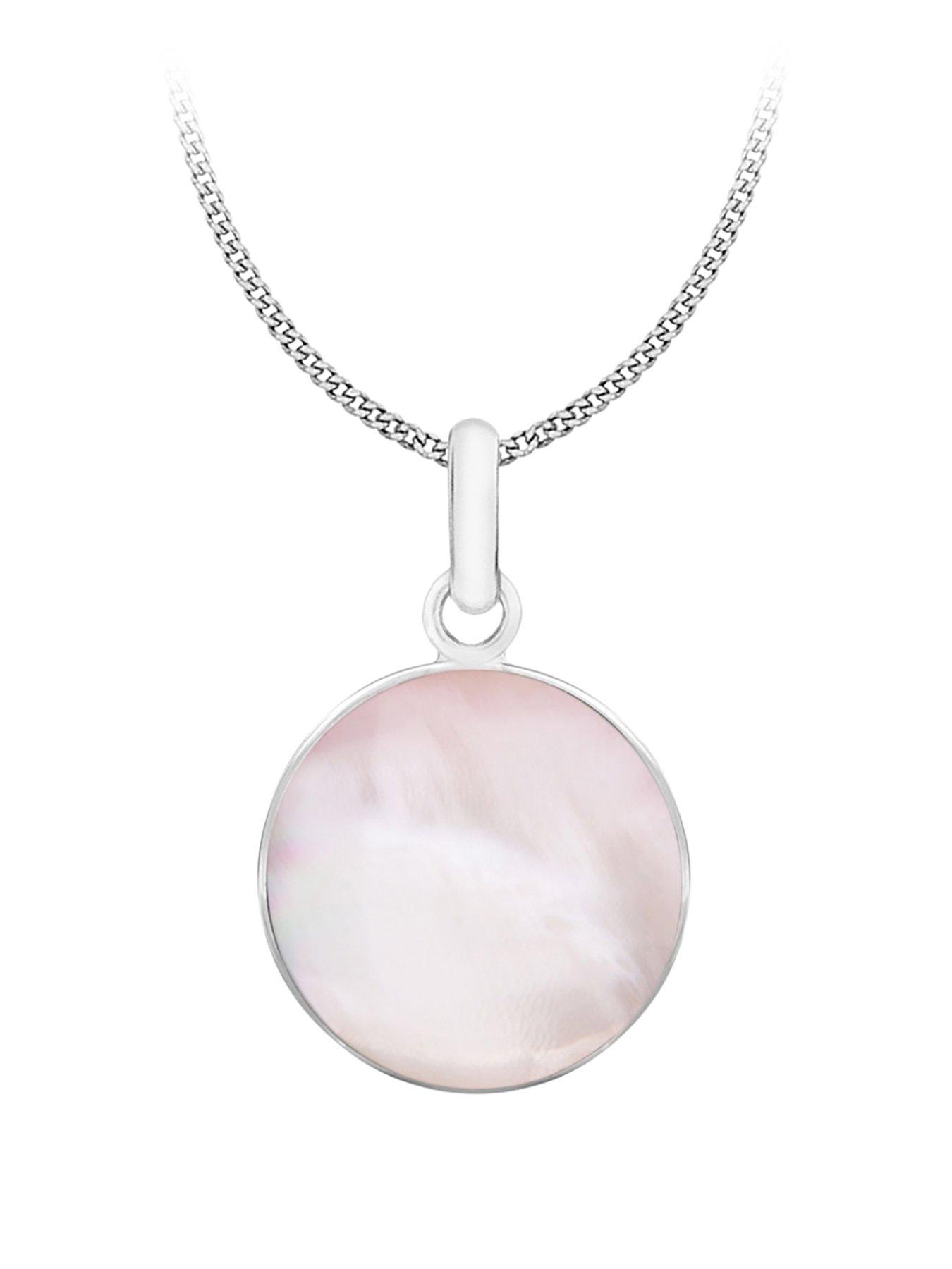 Product photograph of The Love Silver Collection Sterling Silver Round Pink Mother Of Pearl Pendant Curb Chain from very.co.uk