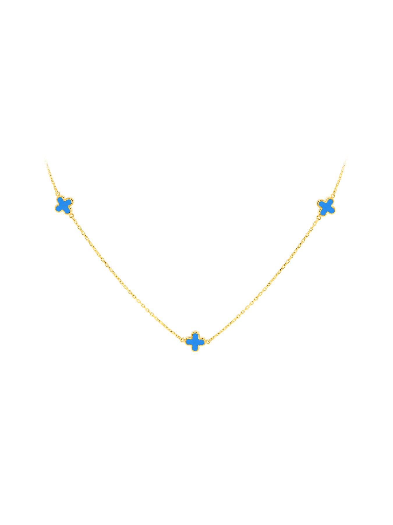 Product photograph of Love Gold 9ct Yellow Gold Turquoise Petal Necklace from very.co.uk