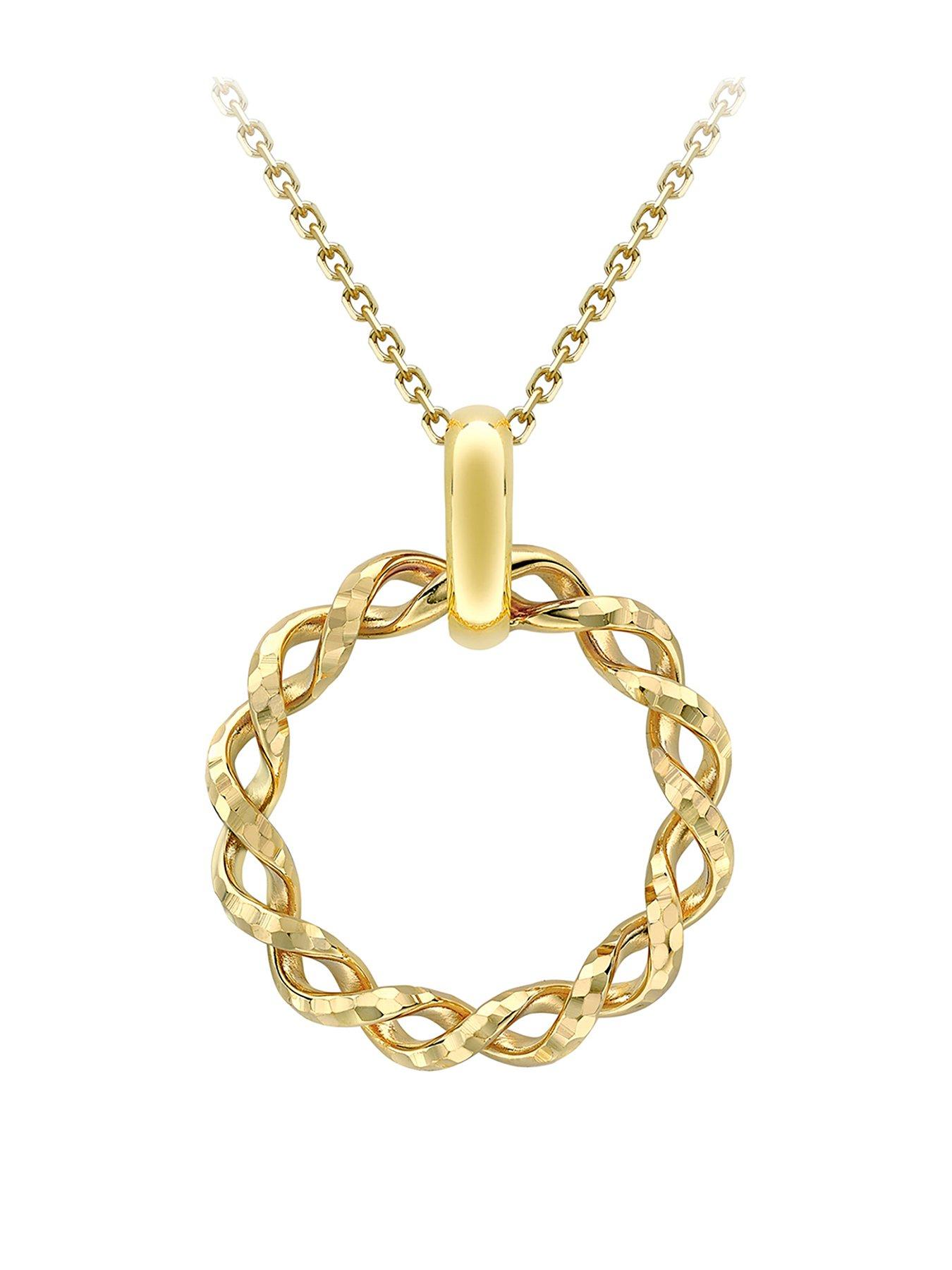 Product photograph of Love Gold 9ct Yellow Gold Diamond Cut Twist Circle Necklace from very.co.uk