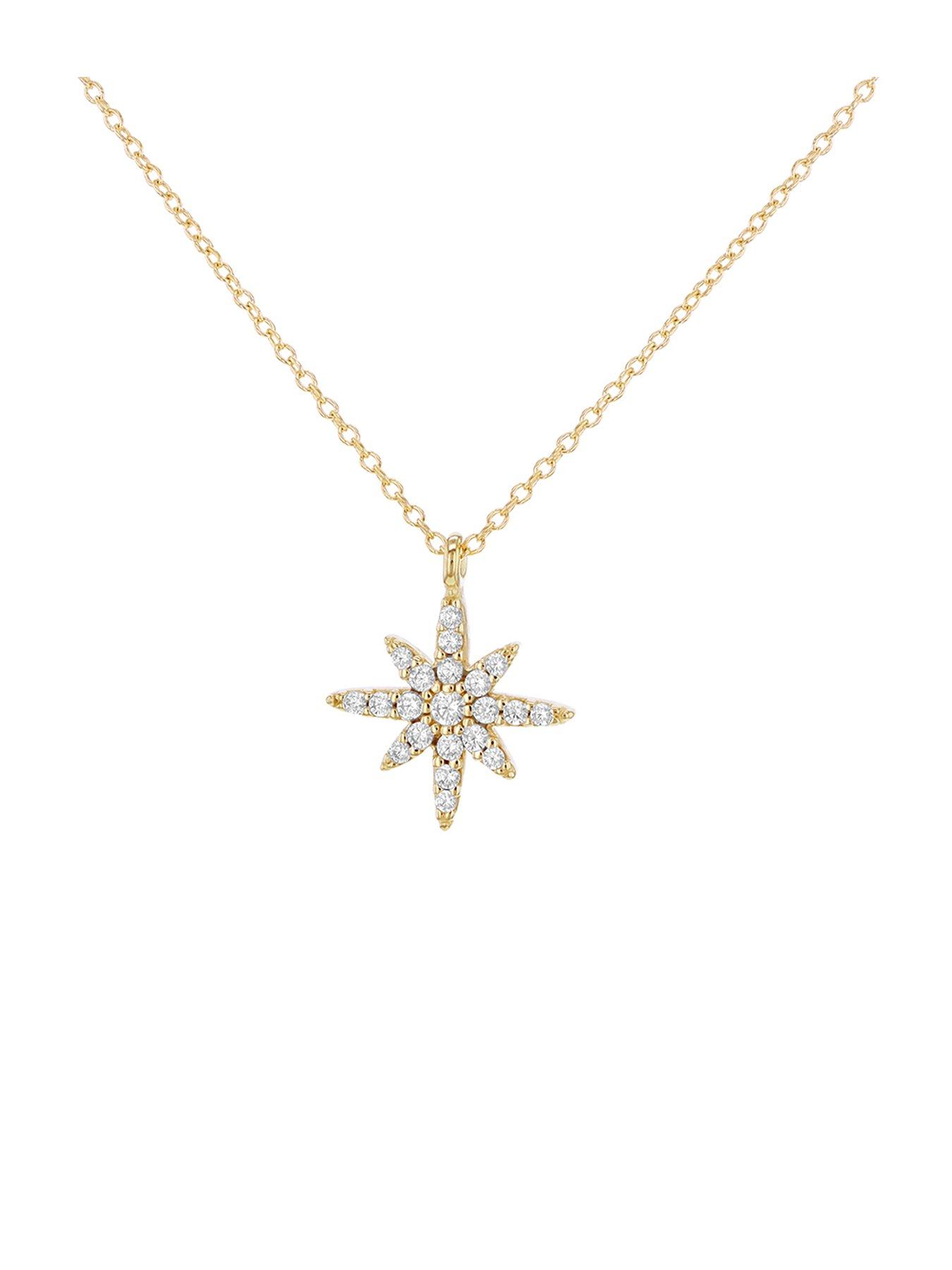 Product photograph of Love Gold 9ct Yellow Gold North Star Czs Adjustable Necklace from very.co.uk