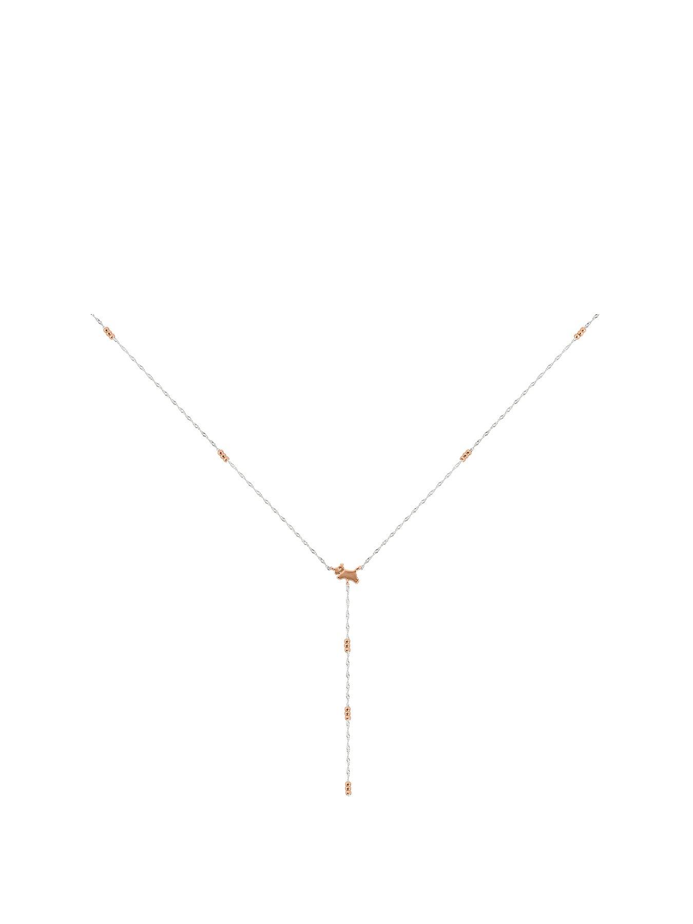 Product photograph of Radley Shepherdess Walk Ladies 18ct Rose Gold Plated Beaded Lariot Jumping Dog Necklace from very.co.uk