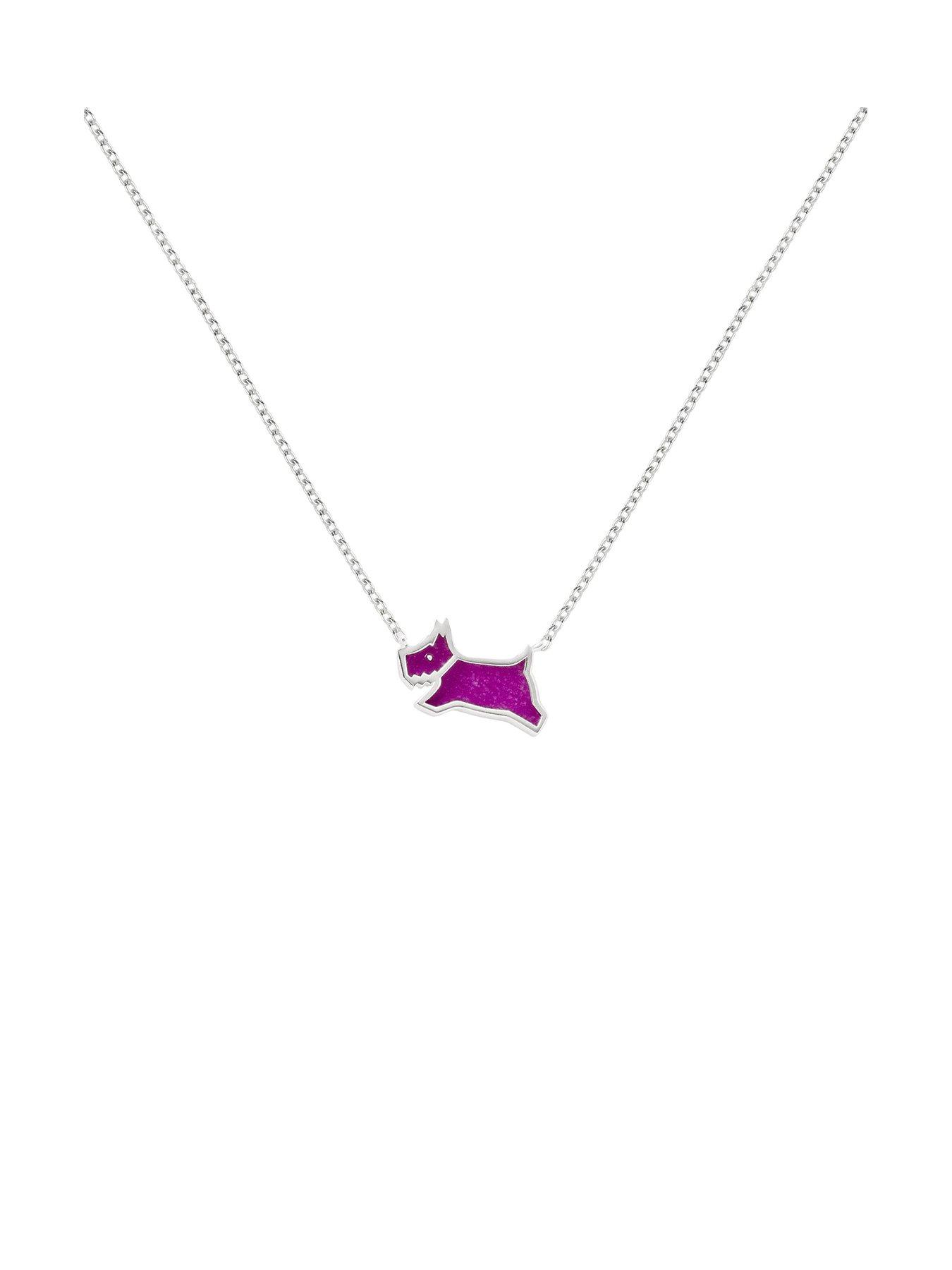 Product photograph of Radley Hay S Mews Ladies Sterling Silver Pink Coloured Resin Jumping Dog Necklace from very.co.uk