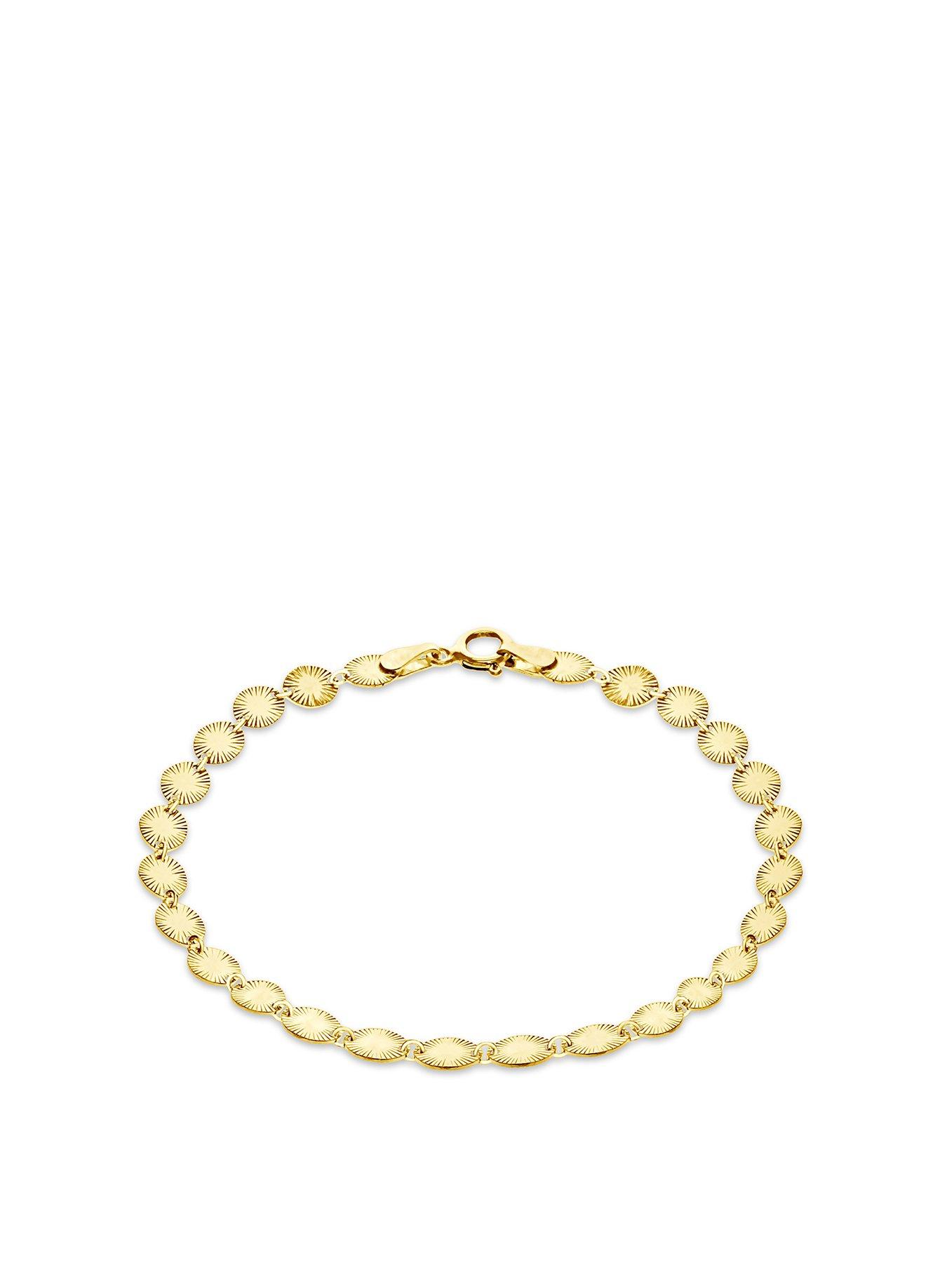 Product photograph of The Love Silver Collection Sterling Silver Yellow Gold Plated Star-burst Oval Disc Bracelet from very.co.uk