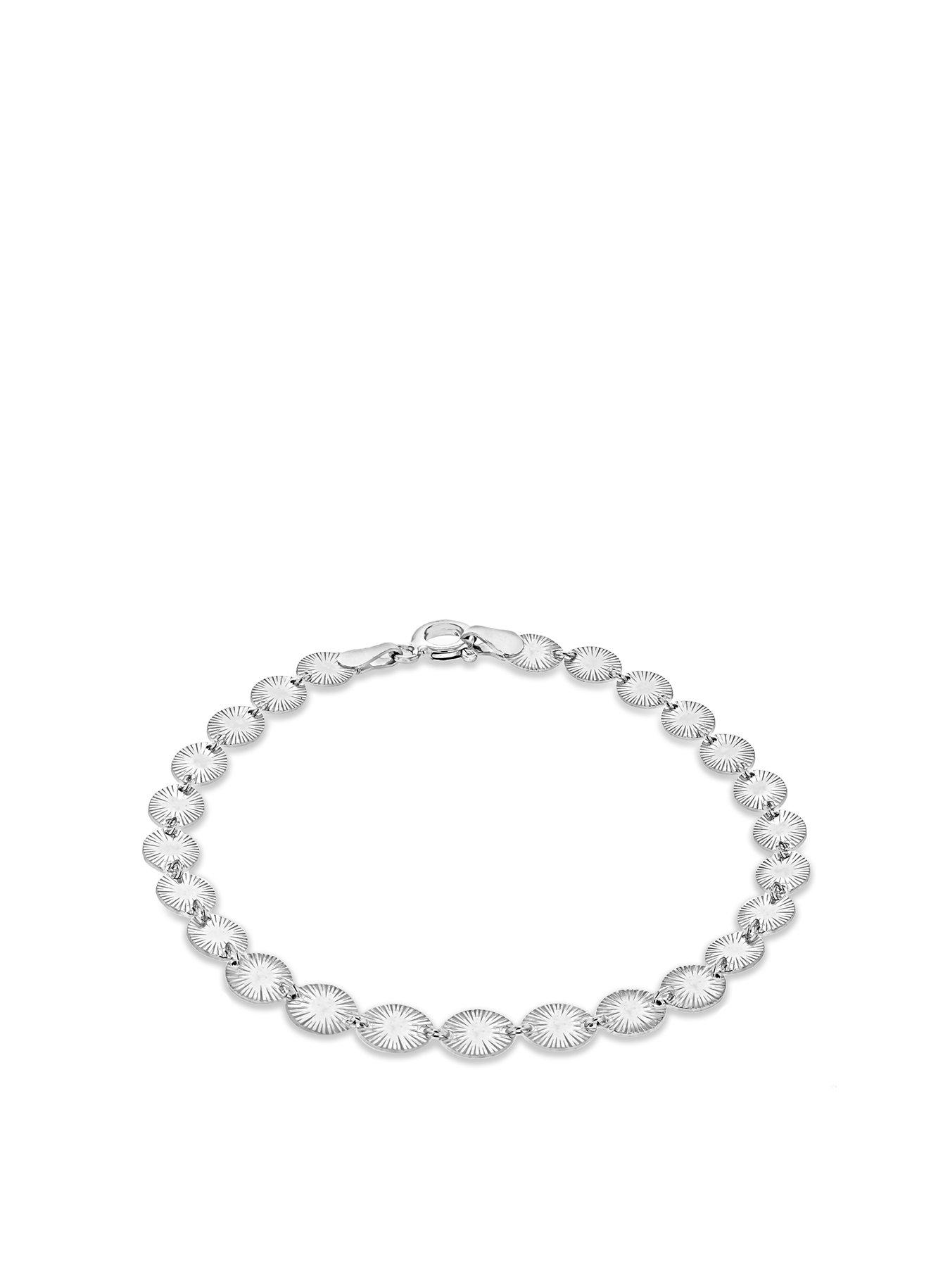 Product photograph of The Love Silver Collection Sterling Silver Patterned Oval Bracelet from very.co.uk