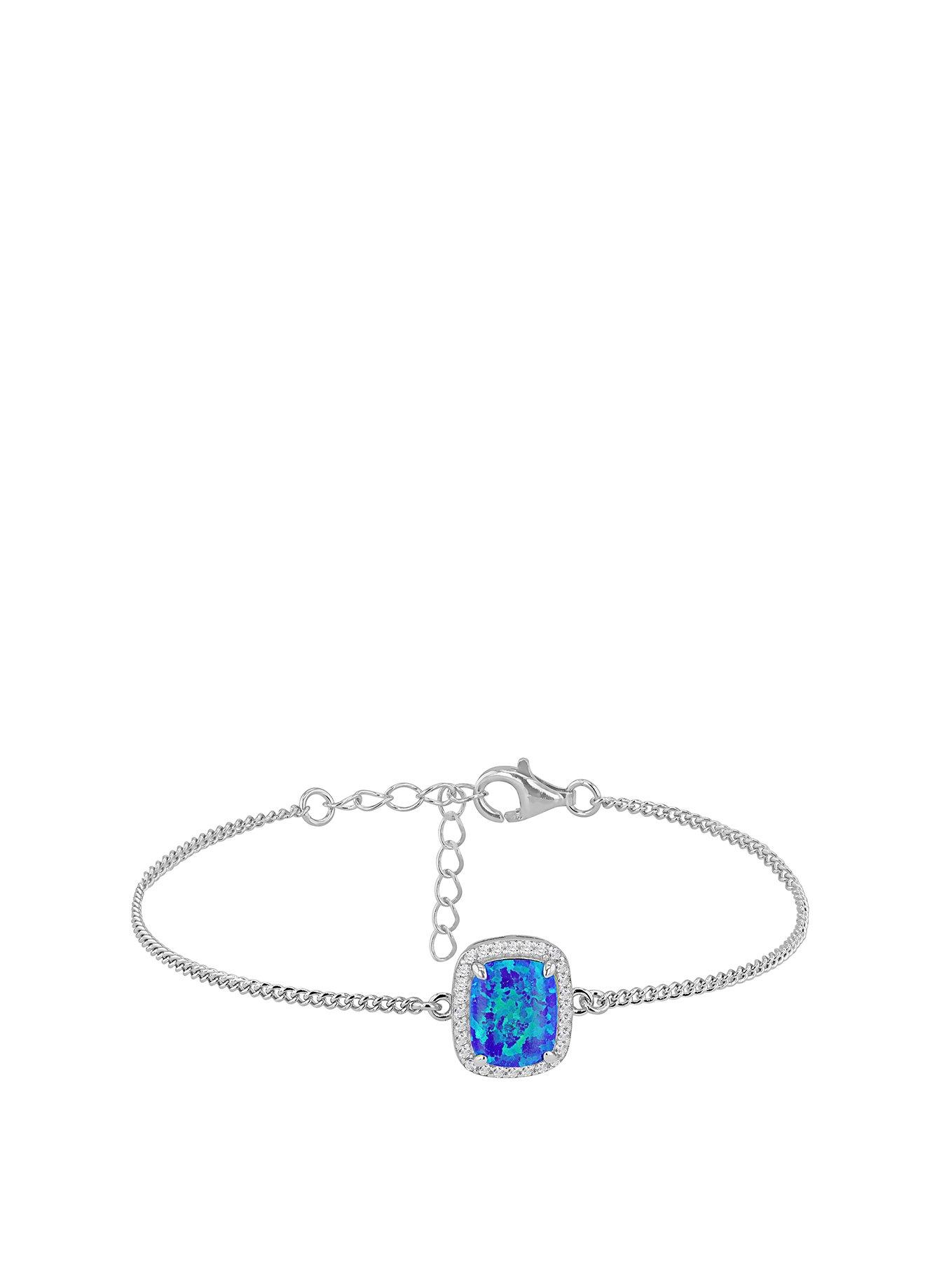 Product photograph of The Love Silver Collection Sterling Silver Synthetic Blue Opal And White Cz Halo Bracelet from very.co.uk