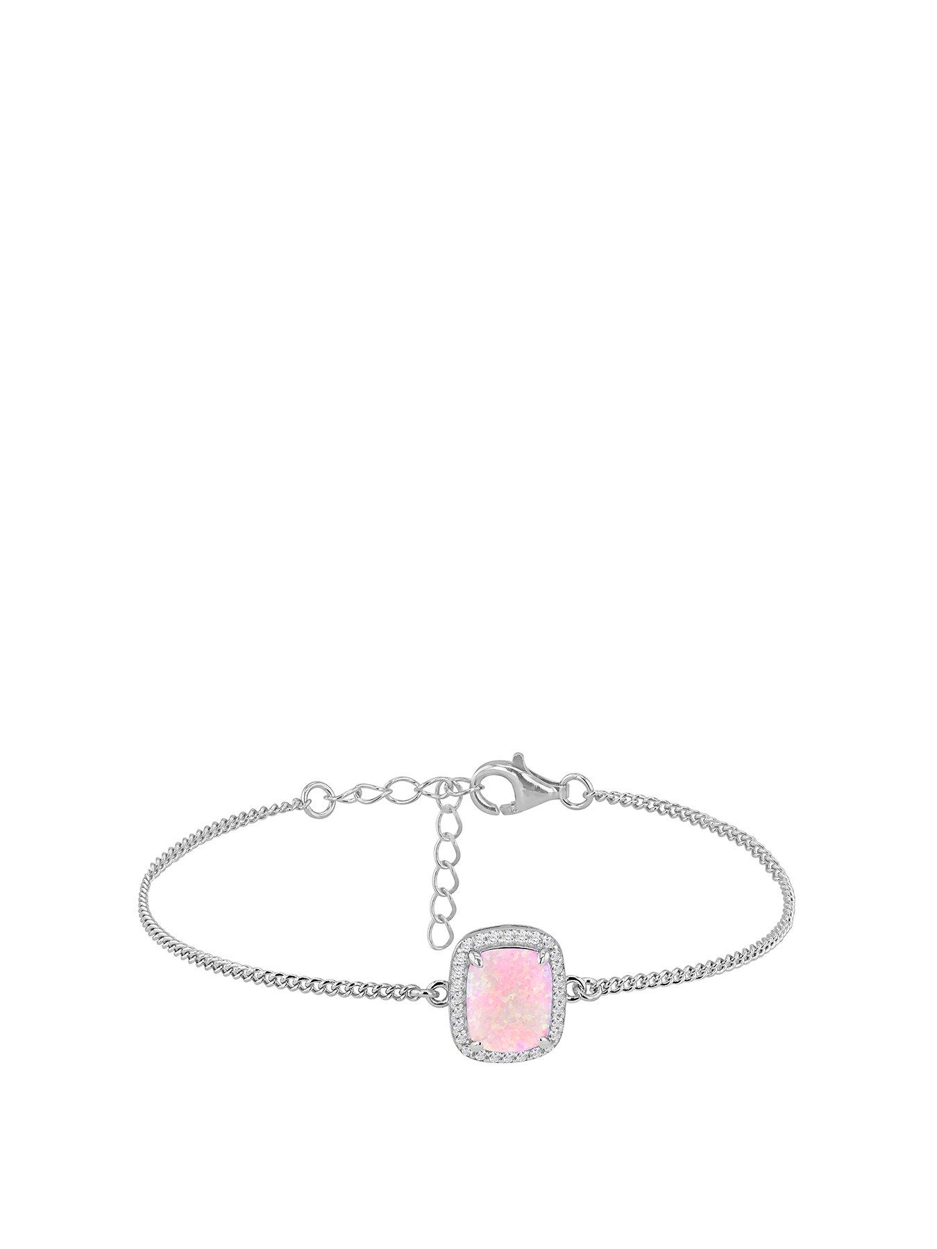 Product photograph of The Love Silver Collection Sterling Silver Synthetic Pink Opal And White Cz Halo Bracelet from very.co.uk