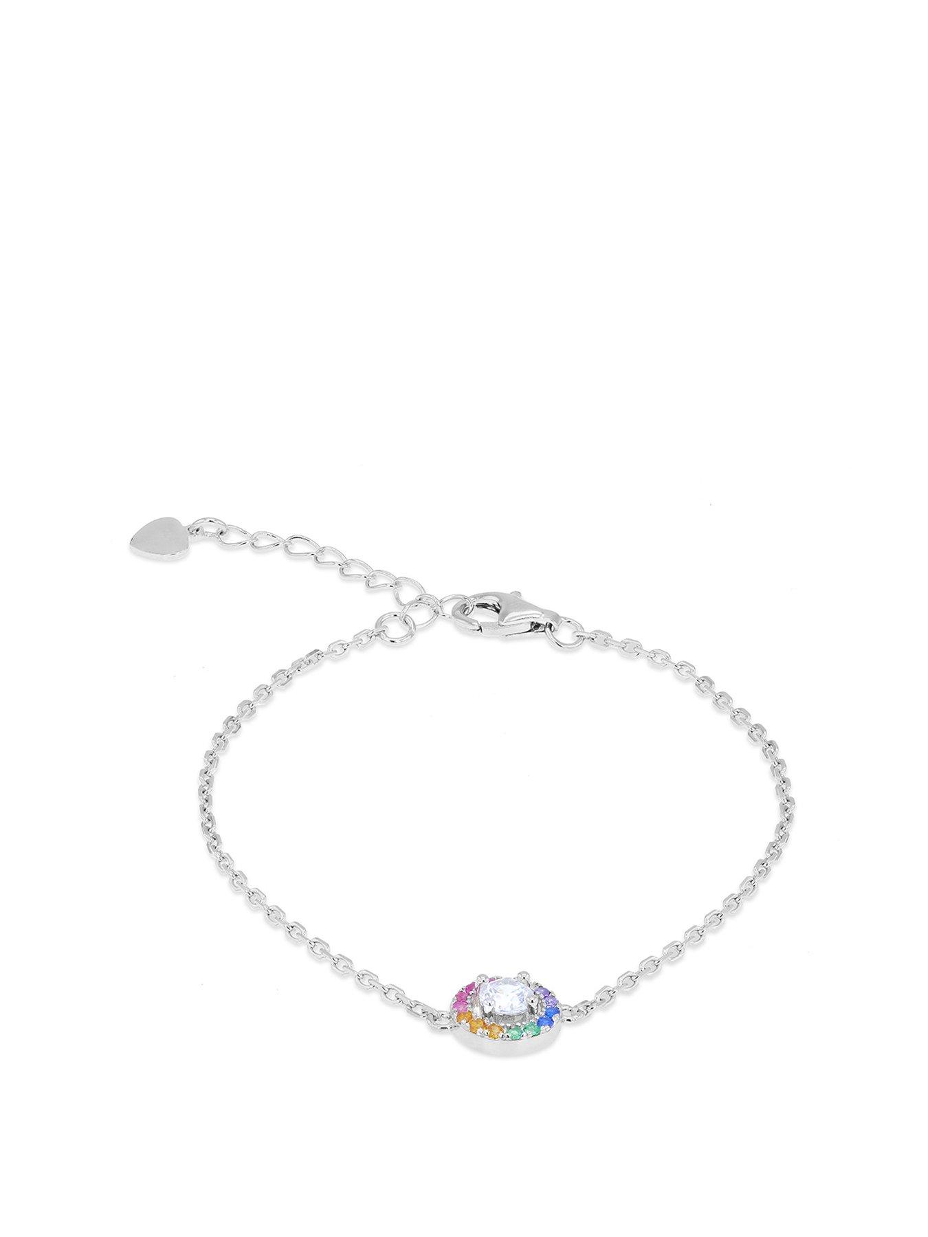Product photograph of The Love Silver Collection Sterling Silver Multi-coloured Cz Disc Adjustable Bracelet from very.co.uk