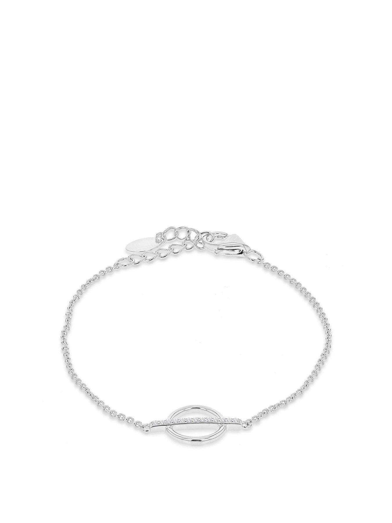 Product photograph of The Love Silver Collection Sterling Silver Cz Circle Amp Bar Adjustable Bracelet from very.co.uk