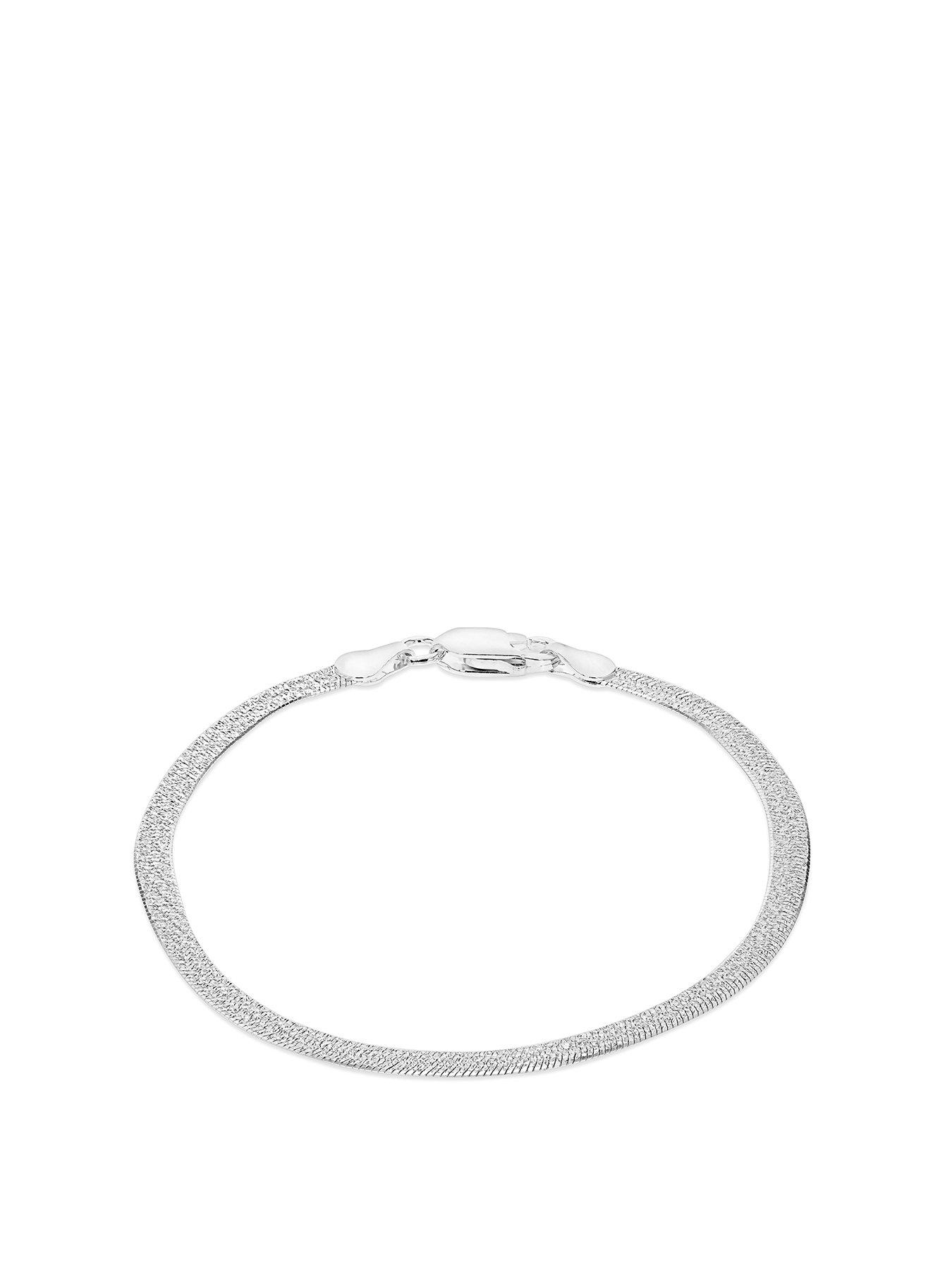 Product photograph of The Love Silver Collection Sterling Silver Textured Herringbone Bracelet from very.co.uk