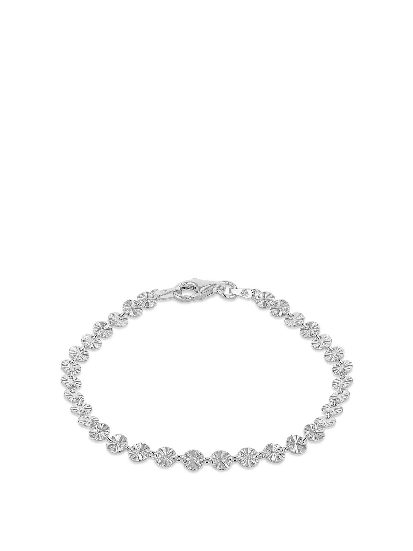 Product photograph of The Love Silver Collection Sterling Silver Diamond Cut Disc Link Bracelet from very.co.uk